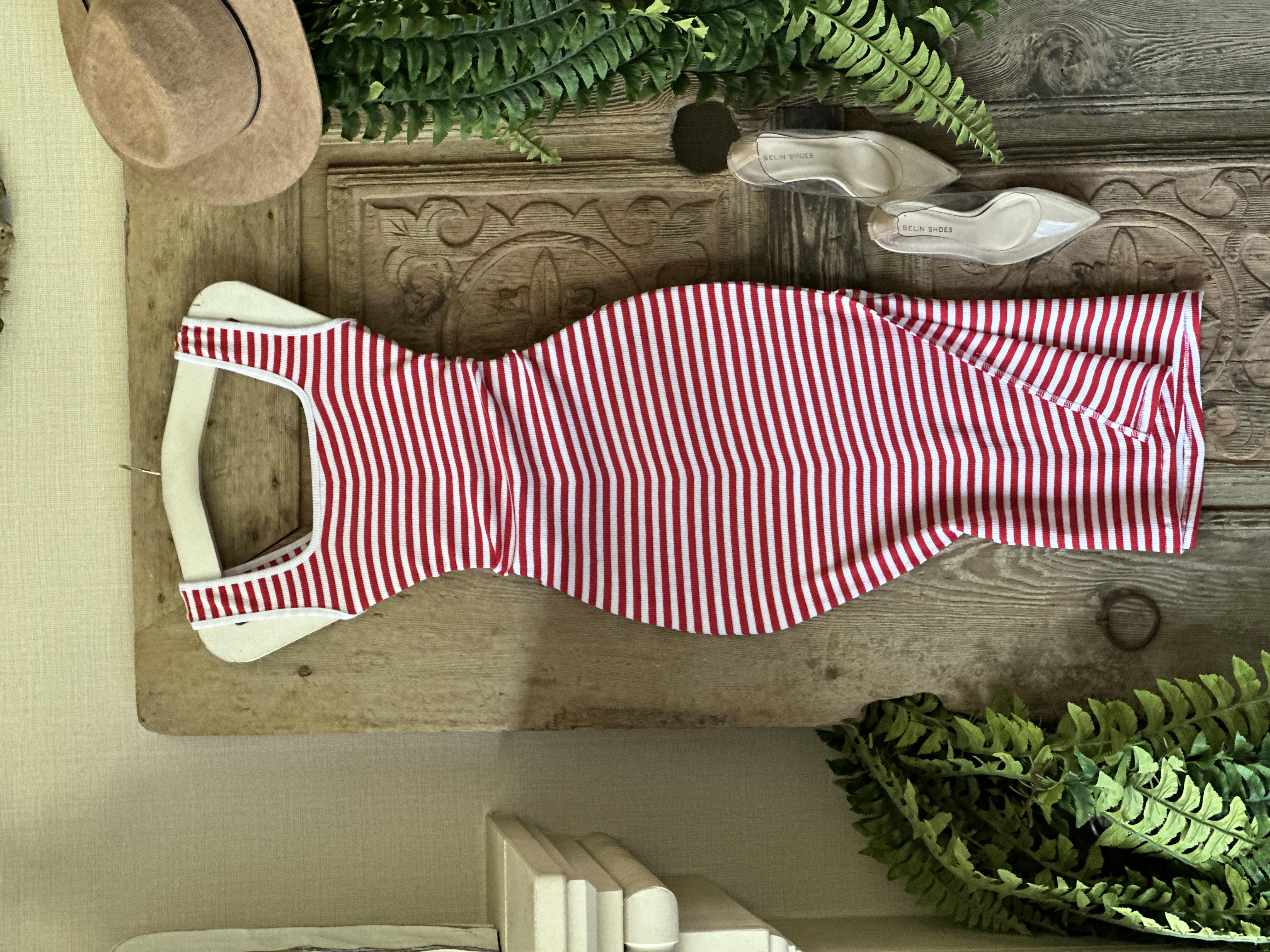 Kaşkorse Kumaş U Yaka Çizgi Desen Kalın Askılı Elbisemiz 