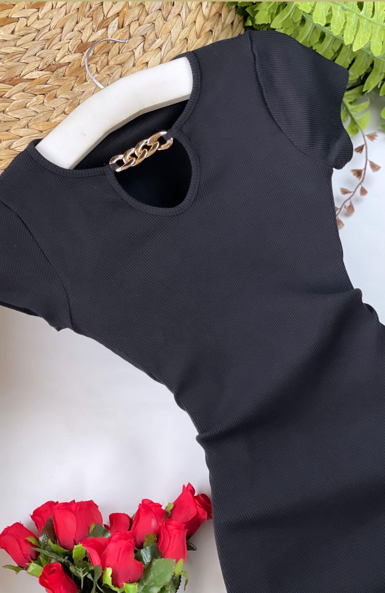 Kaşkorse Kumaş Zincir Detay Kalem Elbise