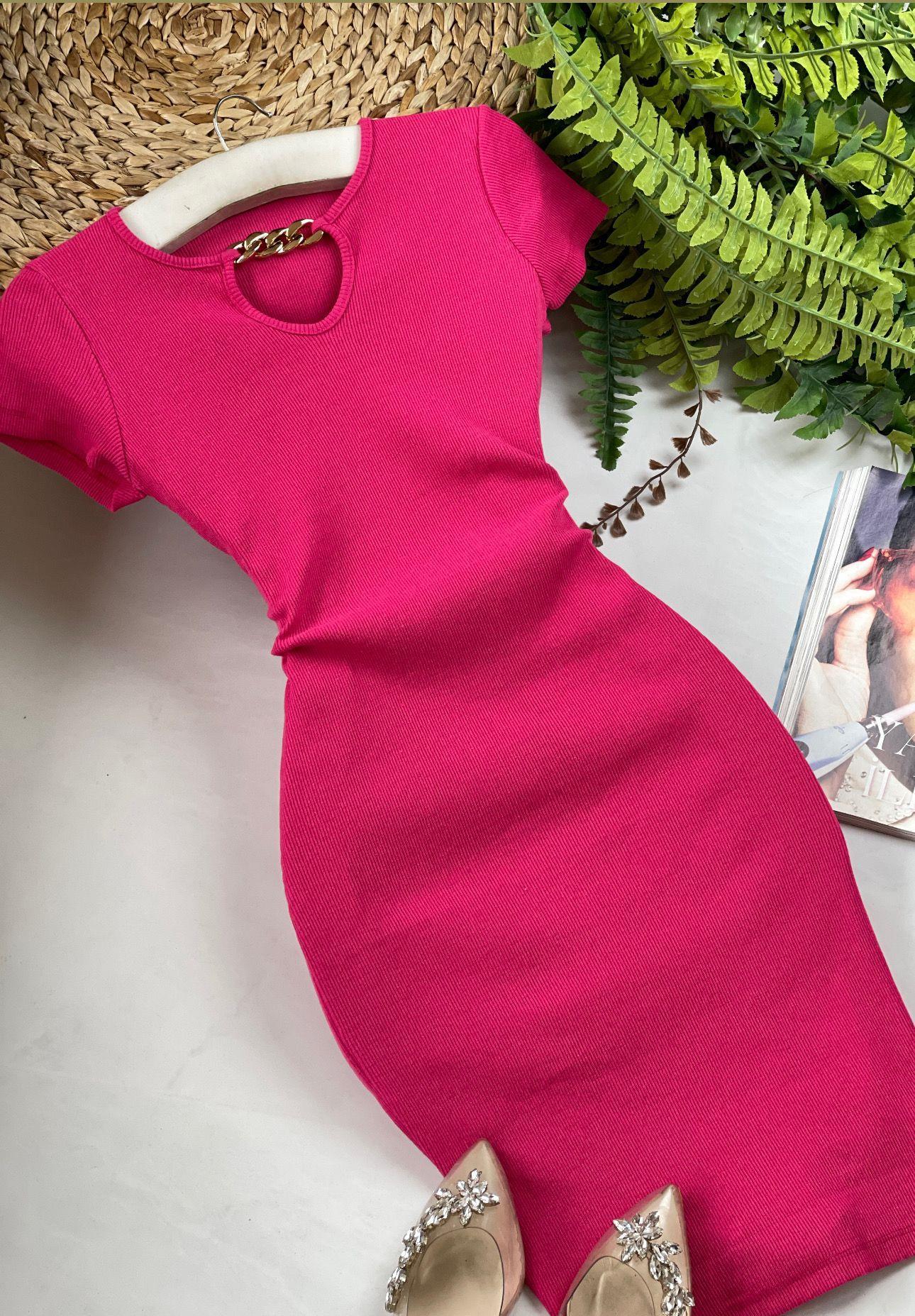 Kaşkorse Kumaş Zincir Detay Kalem Elbise