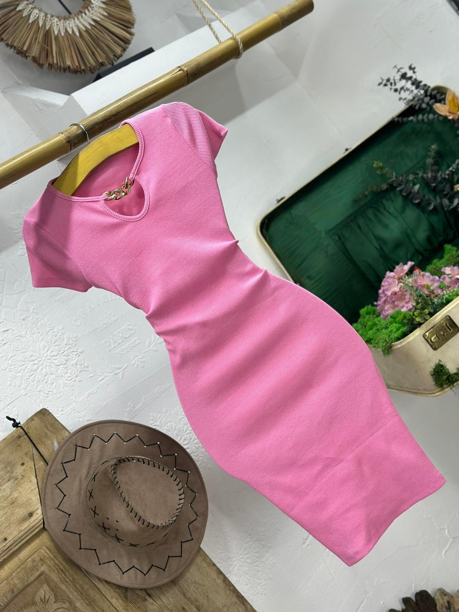 Kaşkorse Kumaş Zincir Detay Kalem Elbise