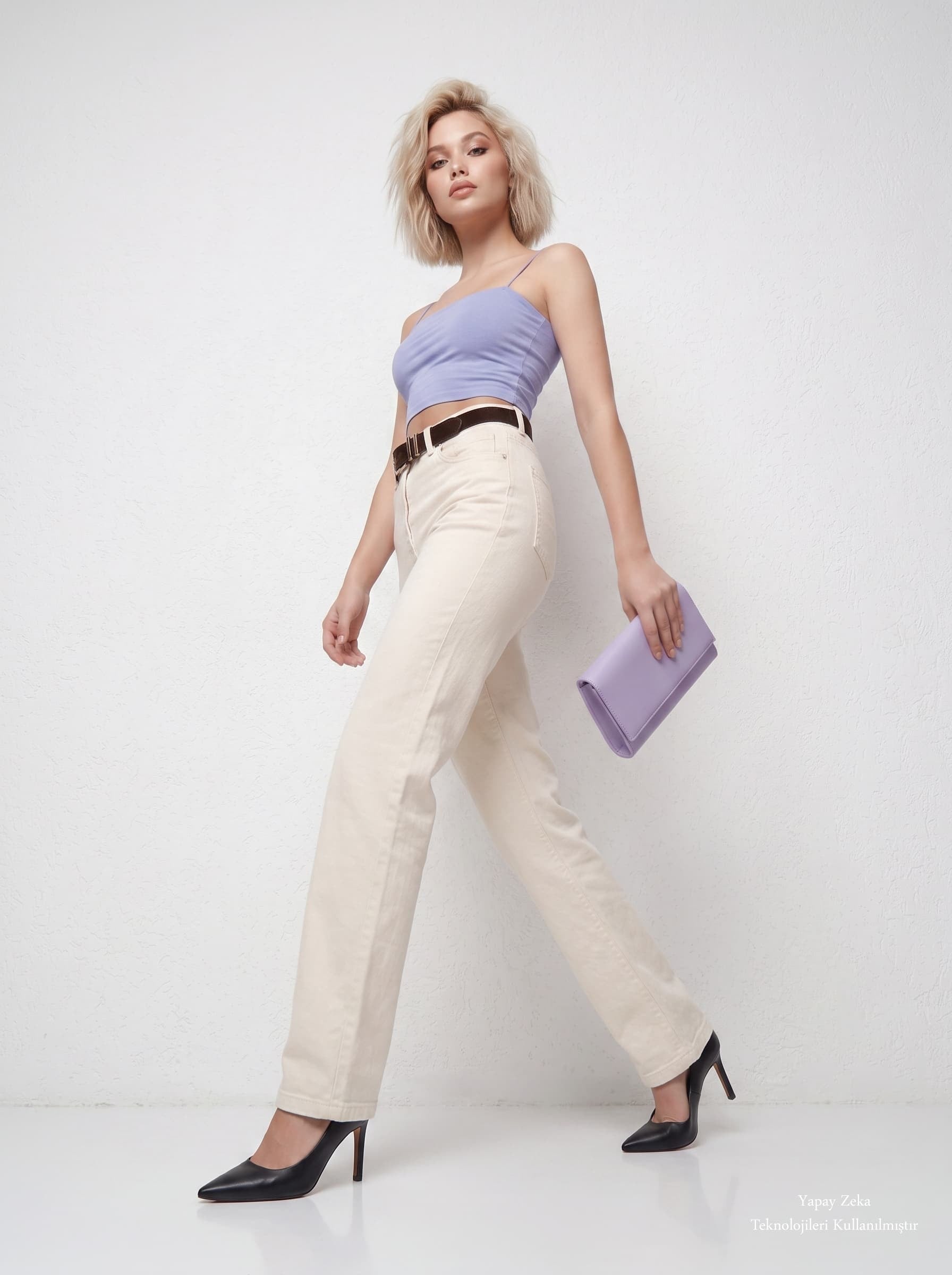 Kemerli Full Likralı Straight Jean Pantolon 
