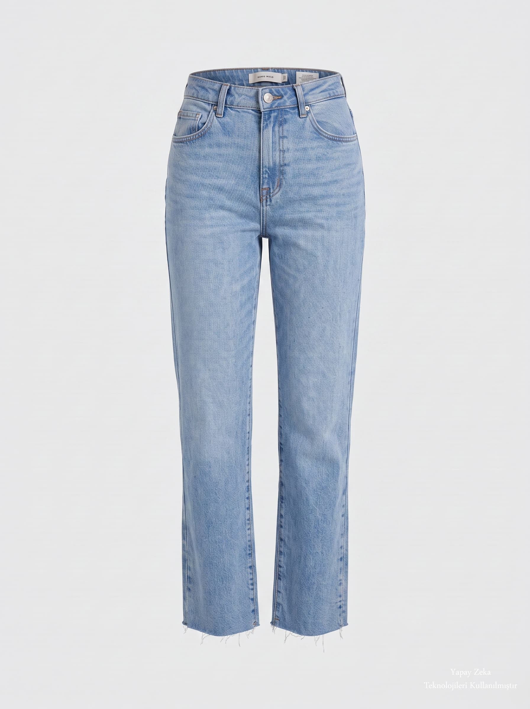 Kemerli Tensel Karışımlı Likralı Kesik Paça Straight Jean Pantolon  Mavi