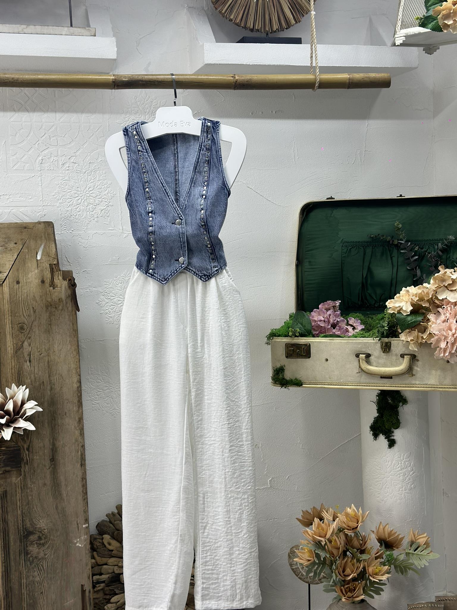 Keten Kumaş Beli Lastikli Palazzo Pantolon