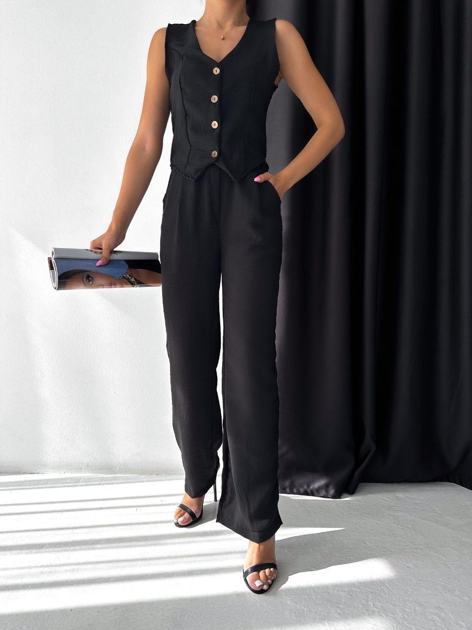 Keten Kumaş Beli Lastikli Palazzo Pantolon