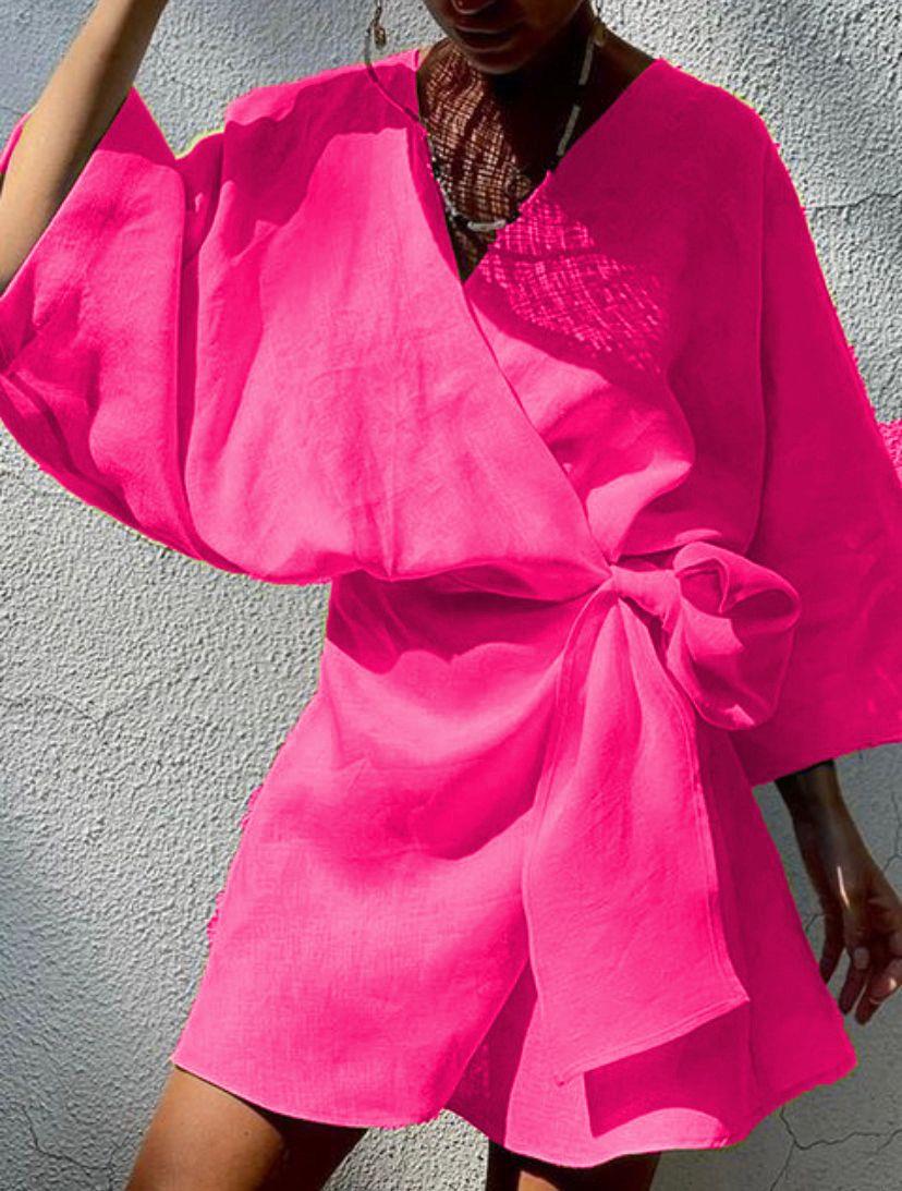 Keten Kumaş Fakir Kol Anvalop Elbise