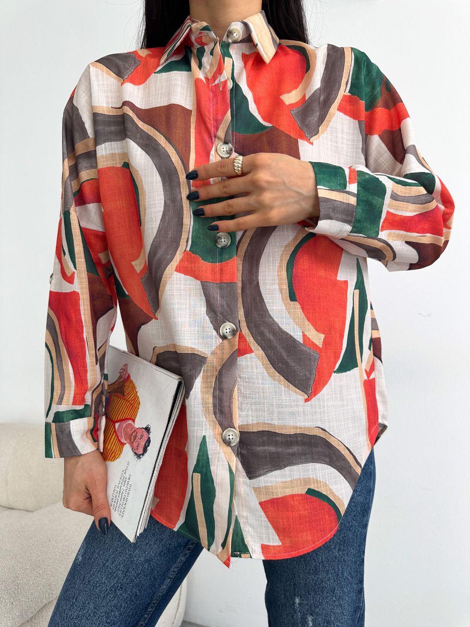 Keten Kumaş Overize Kalıp Baskılı  Gömlek