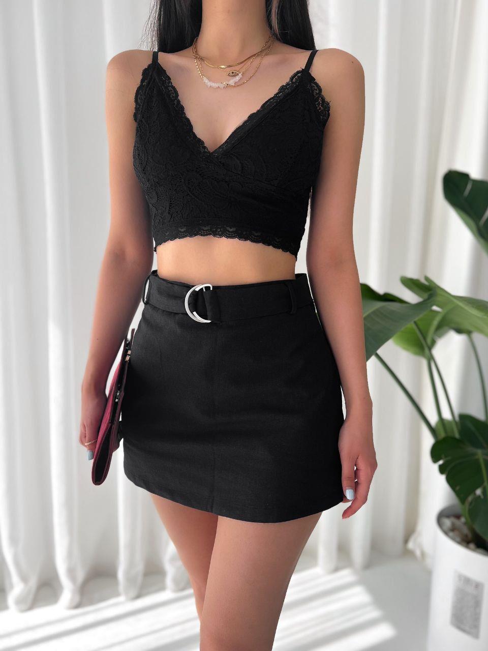 Keten Kumaş Toka Detaylı Renkli Şort Etek 