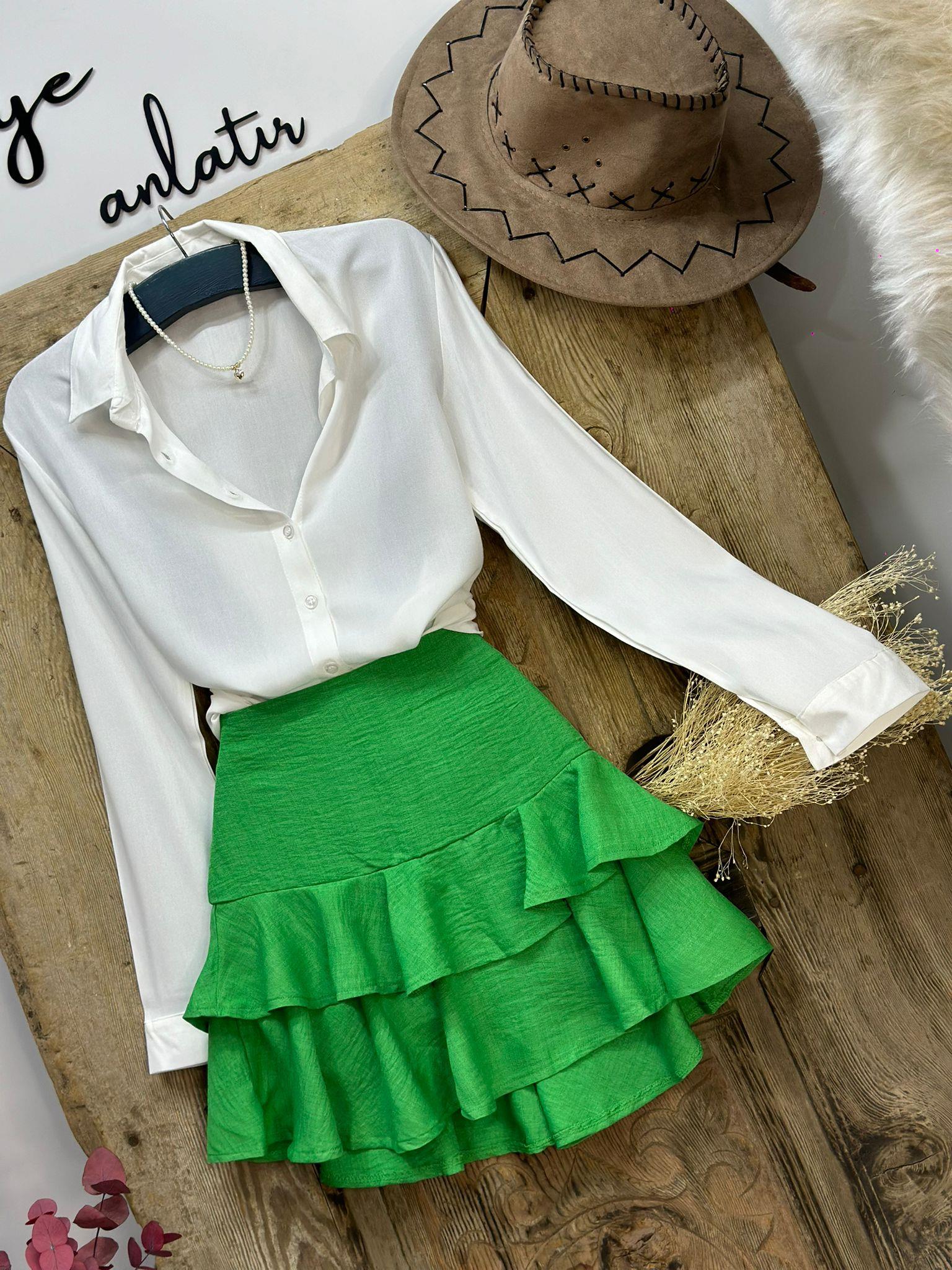 Keten Kumaş Volan Detaylı Tasarım Etek 