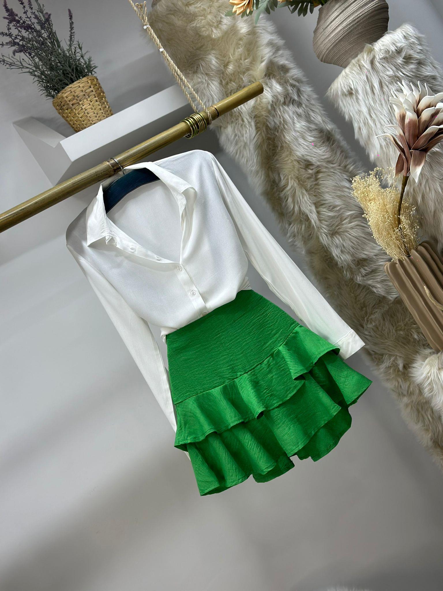 Keten Kumaş Volan Detaylı Tasarım Etek 