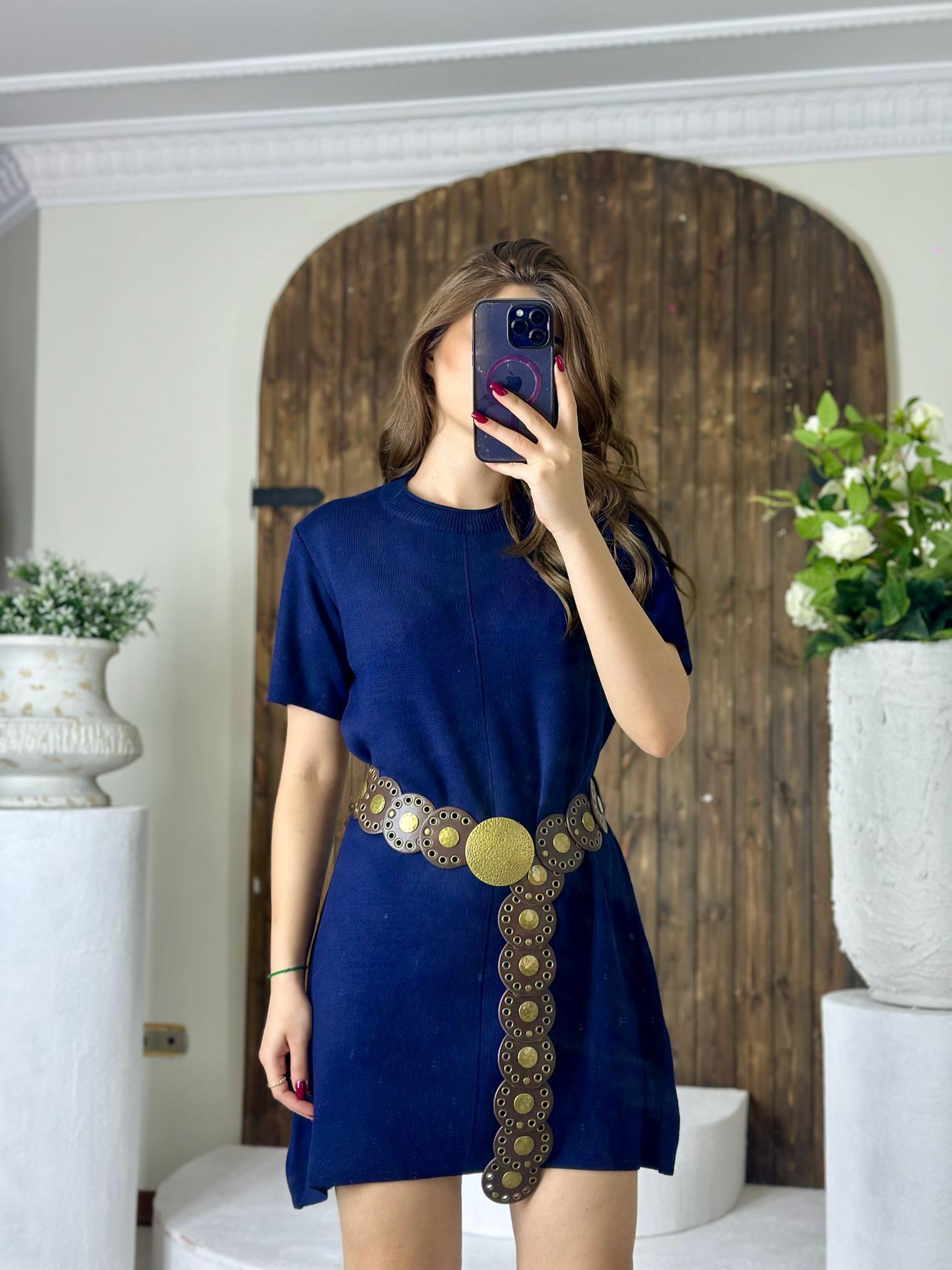 Kısa Kollu Mini Boy Rahat Kesim Triko Elbise