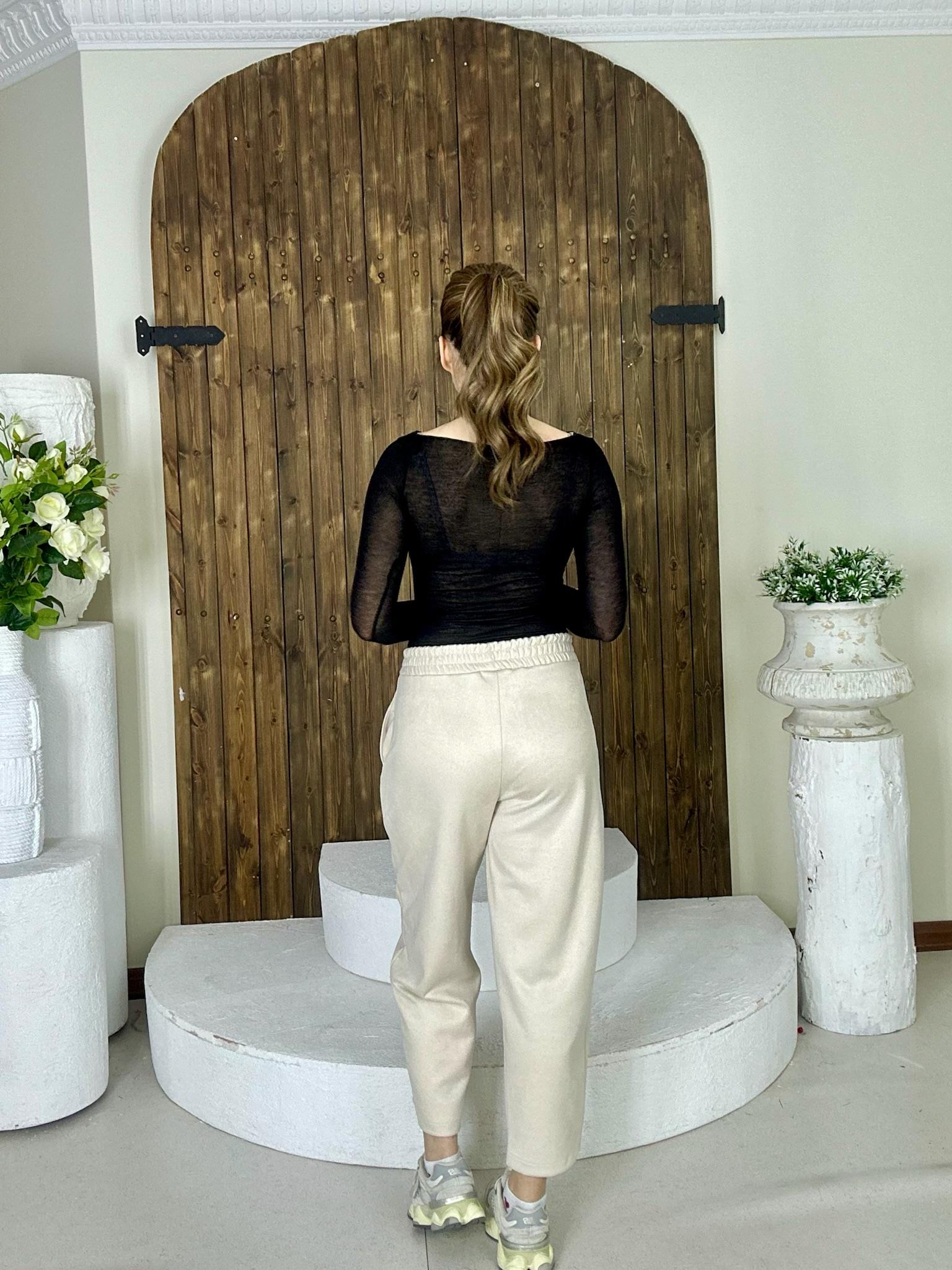 Krem Süet Kumaş Çimalı Havuç Pantolon 