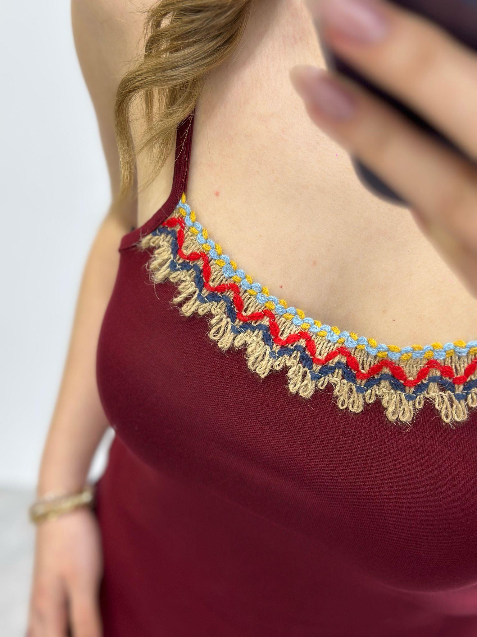 Kristal Pamuk Kumaş Rahat Kalıp Etnik Desen Detaylı Askılı Elbise