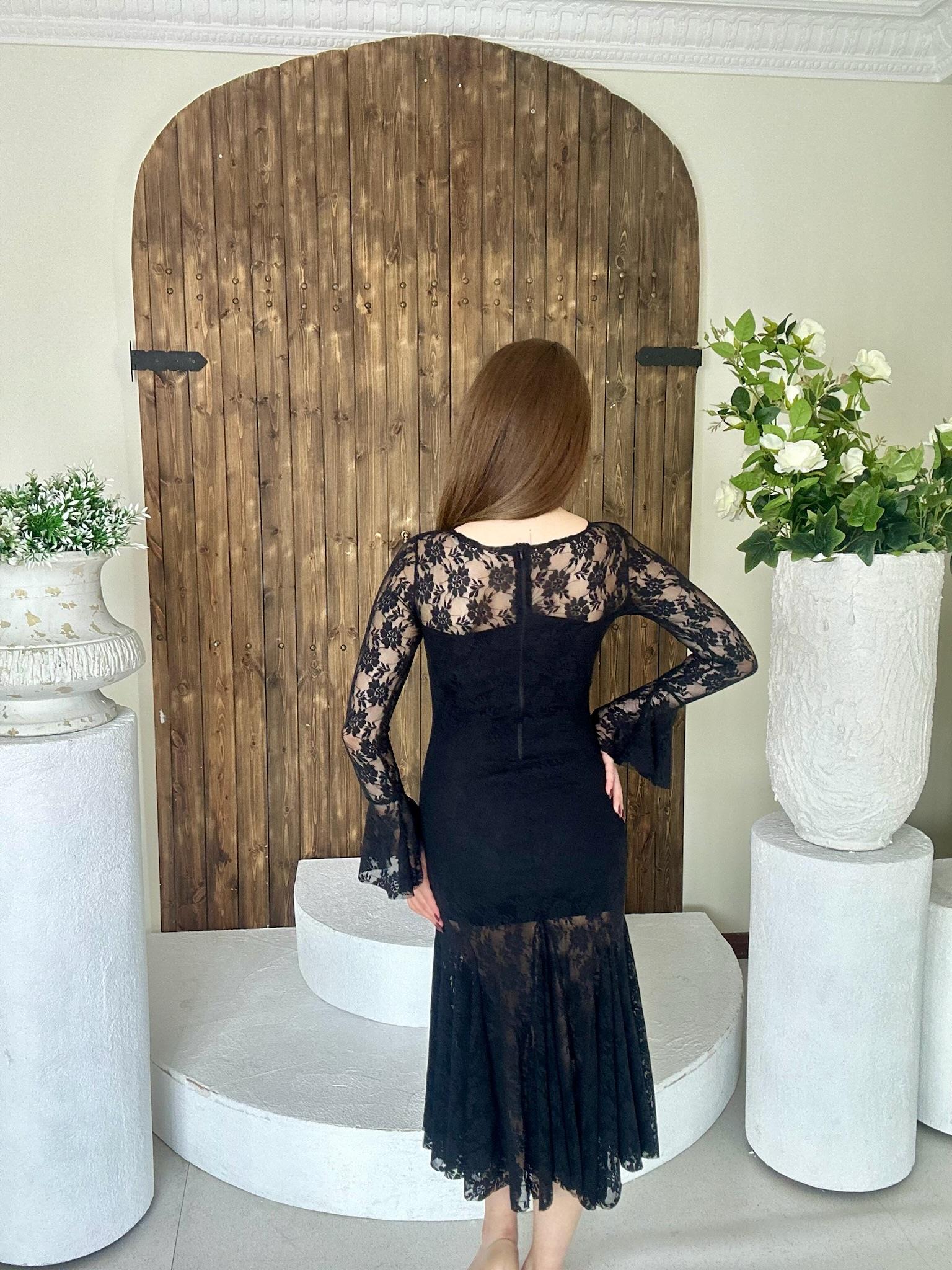 Likralı Dantel Kumaş Midi Boy Elbise