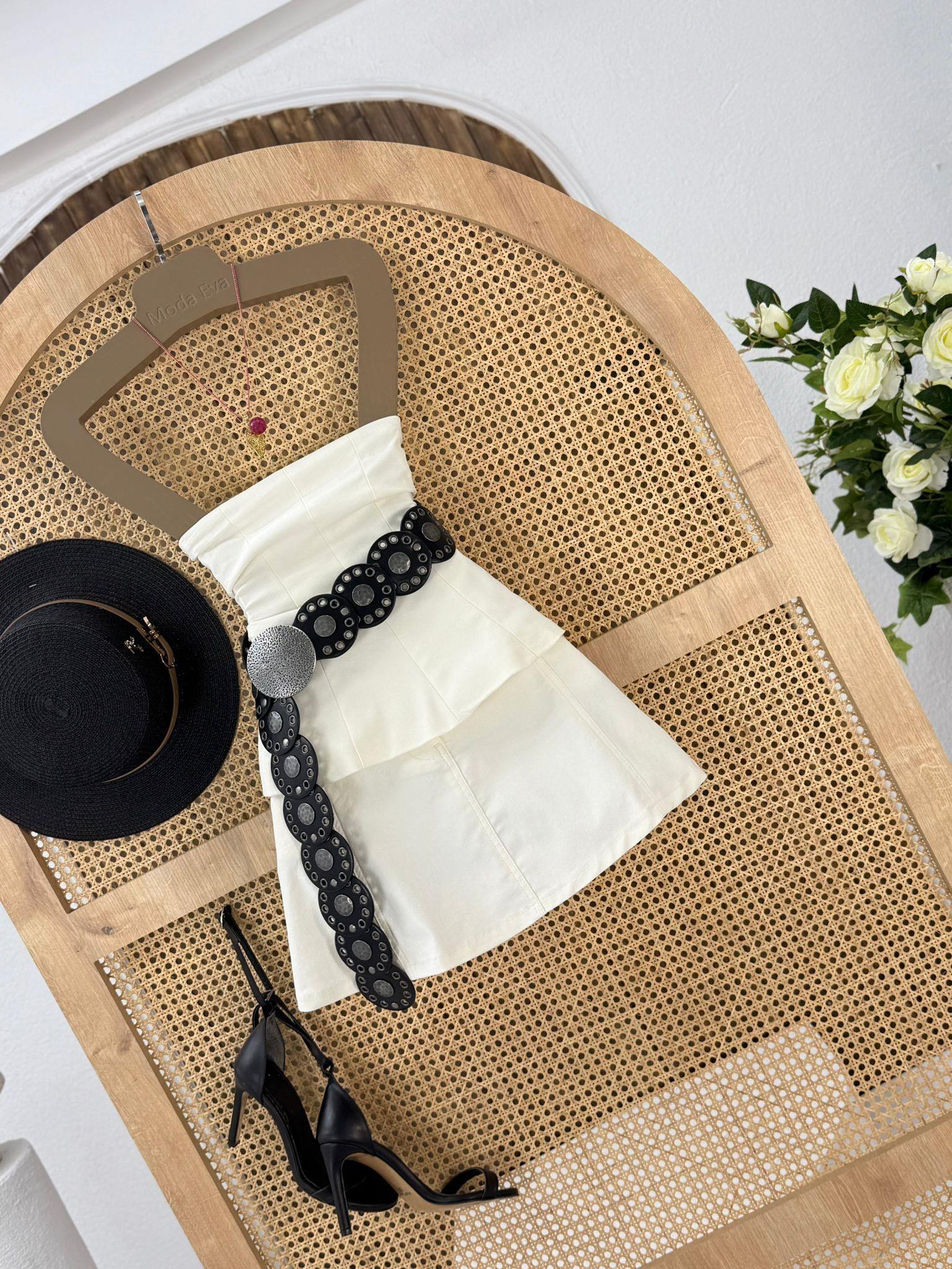 Likralı Jean Kumaş Krem Renk Kloş Etek 