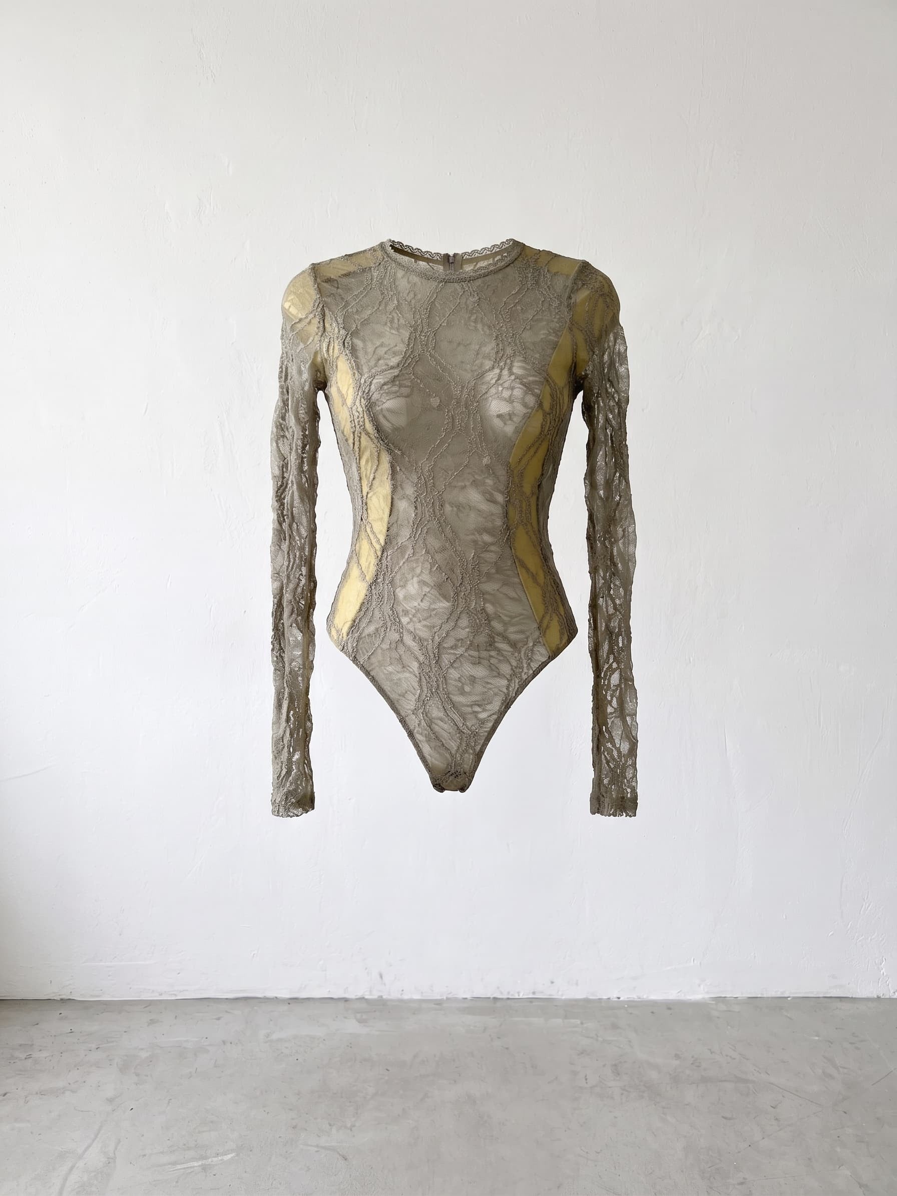 Likralı Tül Bodysuit Haki
