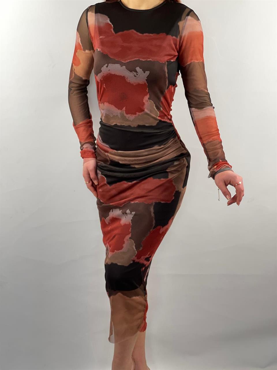 Likralı Tül Kumaş Pelerin Astarlı Kalem Elbisemiz