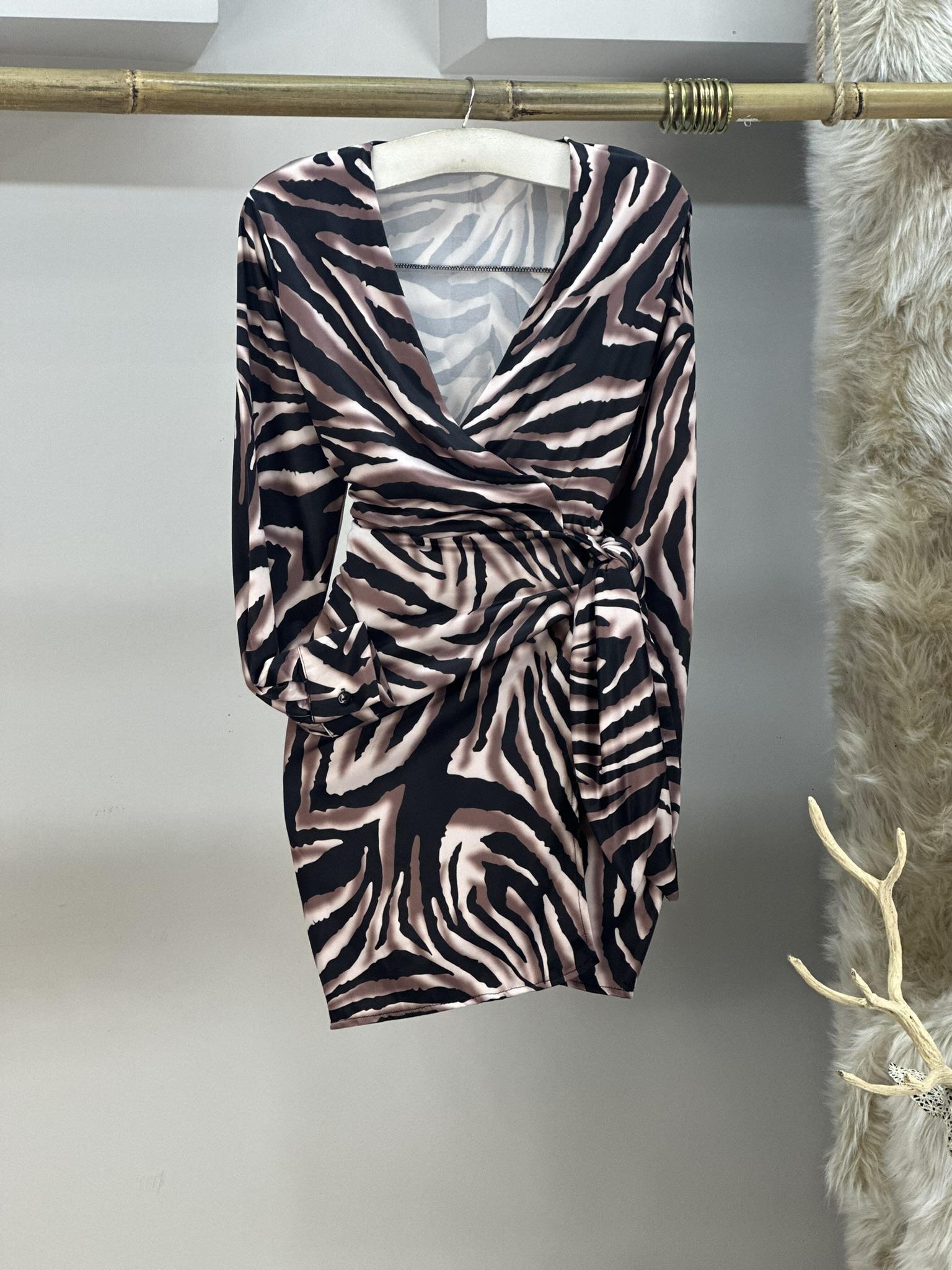 Micro Kumaş Zebra Desen Anvalop Elbise