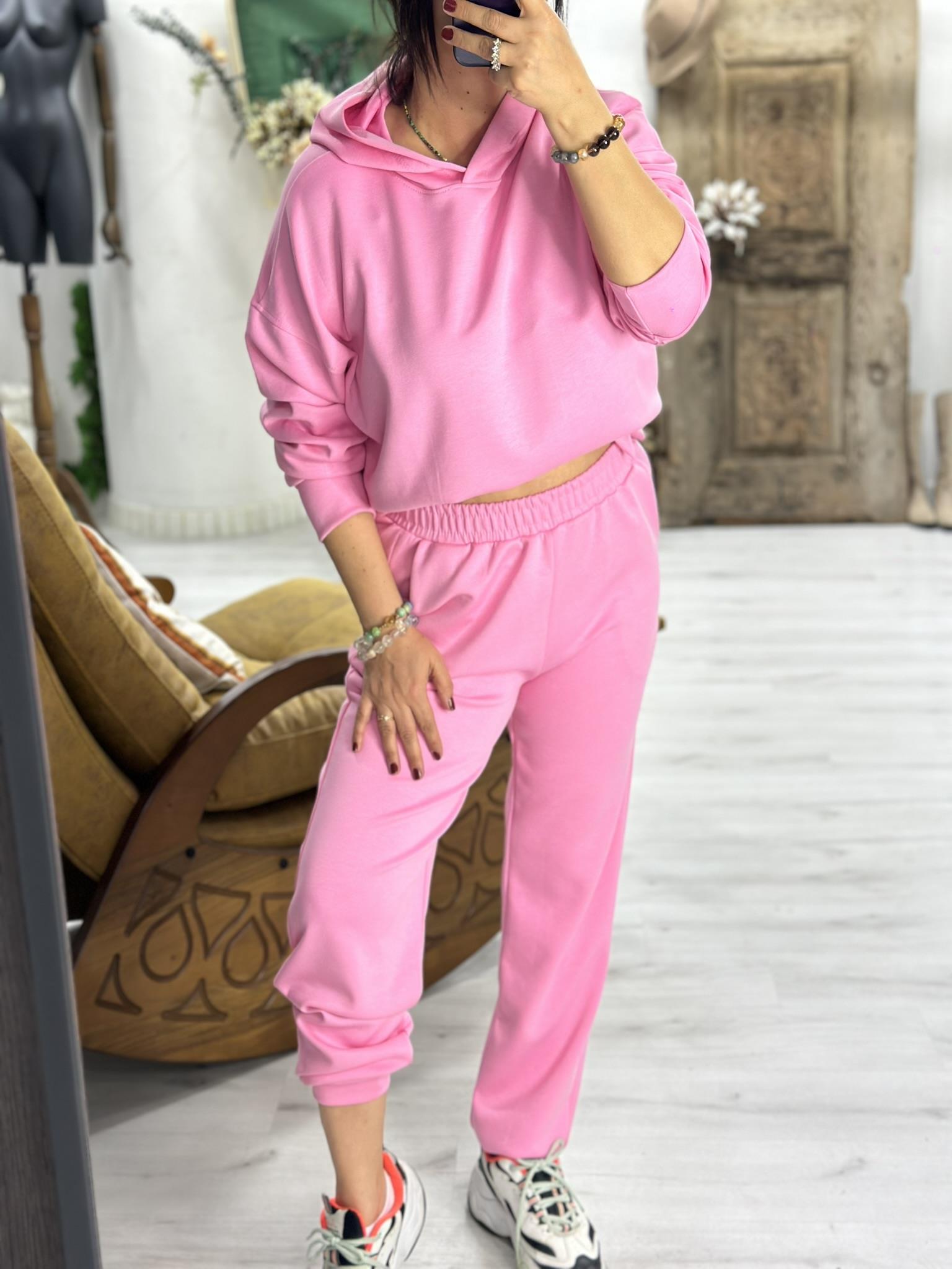 Modal Kumaş Kapişonlu Sweat Joger Alt İkili Pembe Eşofman Takım