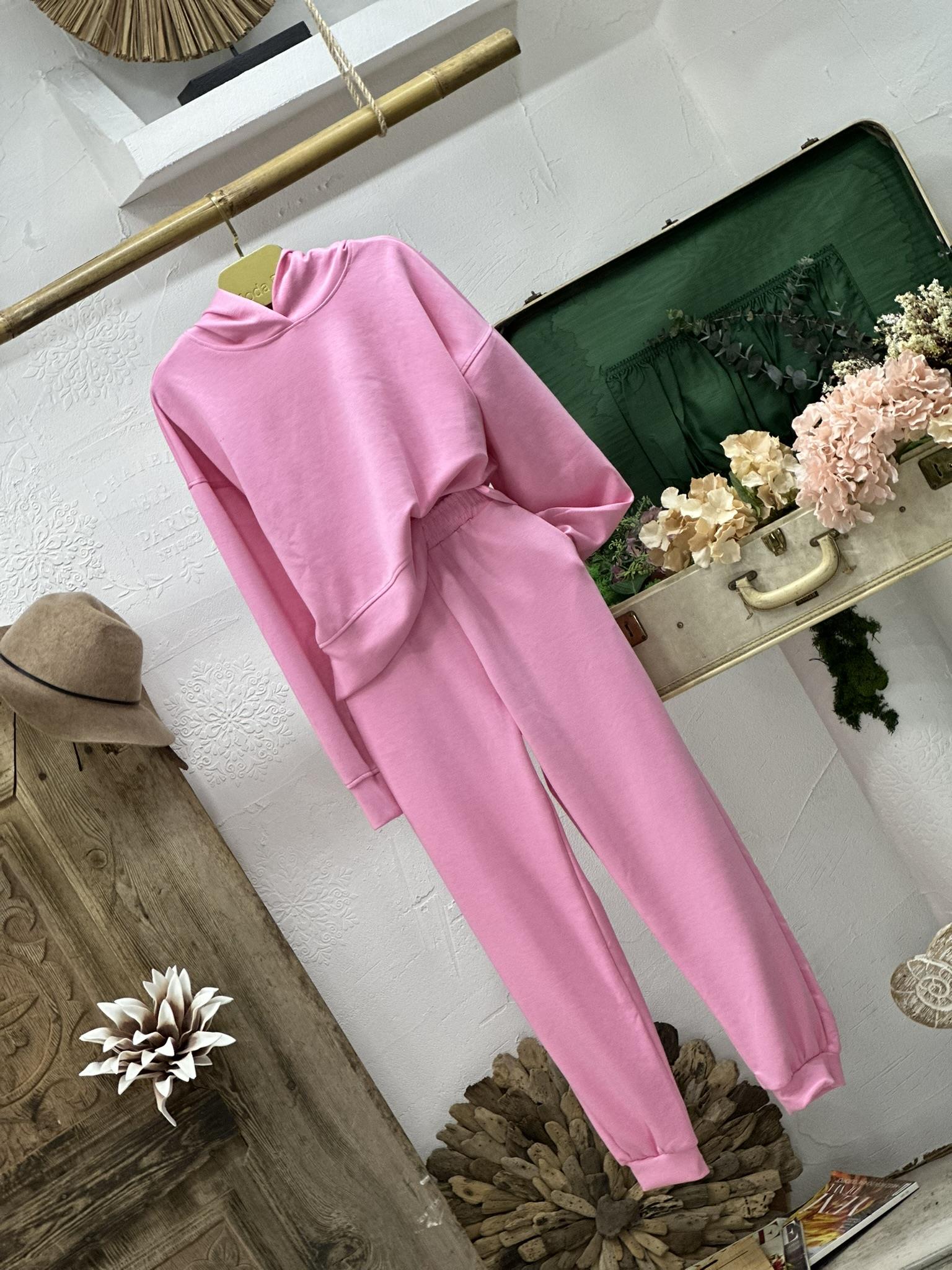 Modal Kumaş Kapişonlu Sweat Joger Alt İkili Pembe Eşofman Takım