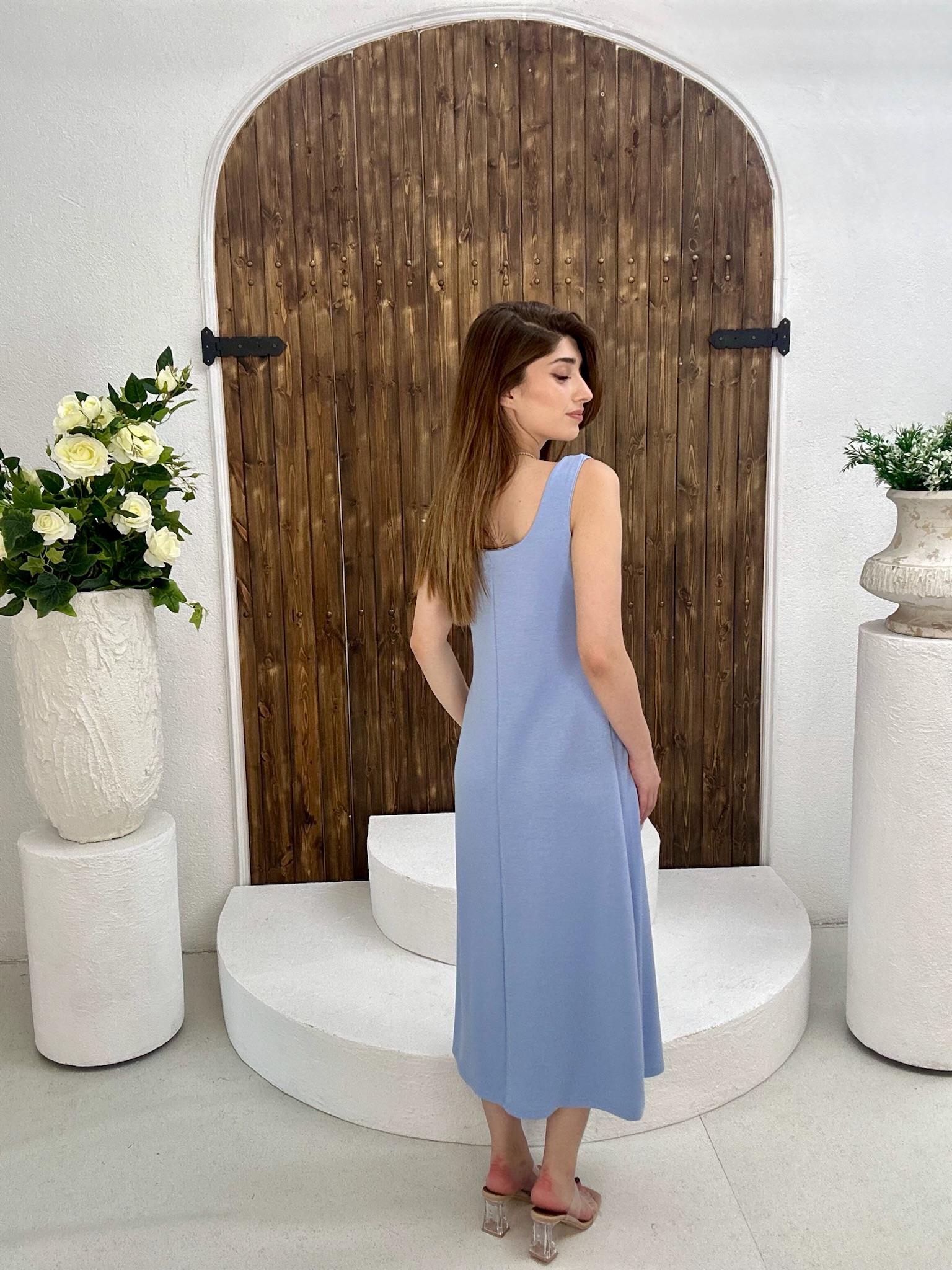 Modal Kumaş Kare Yaka Midi Boy Elbise Bebe Mavisi