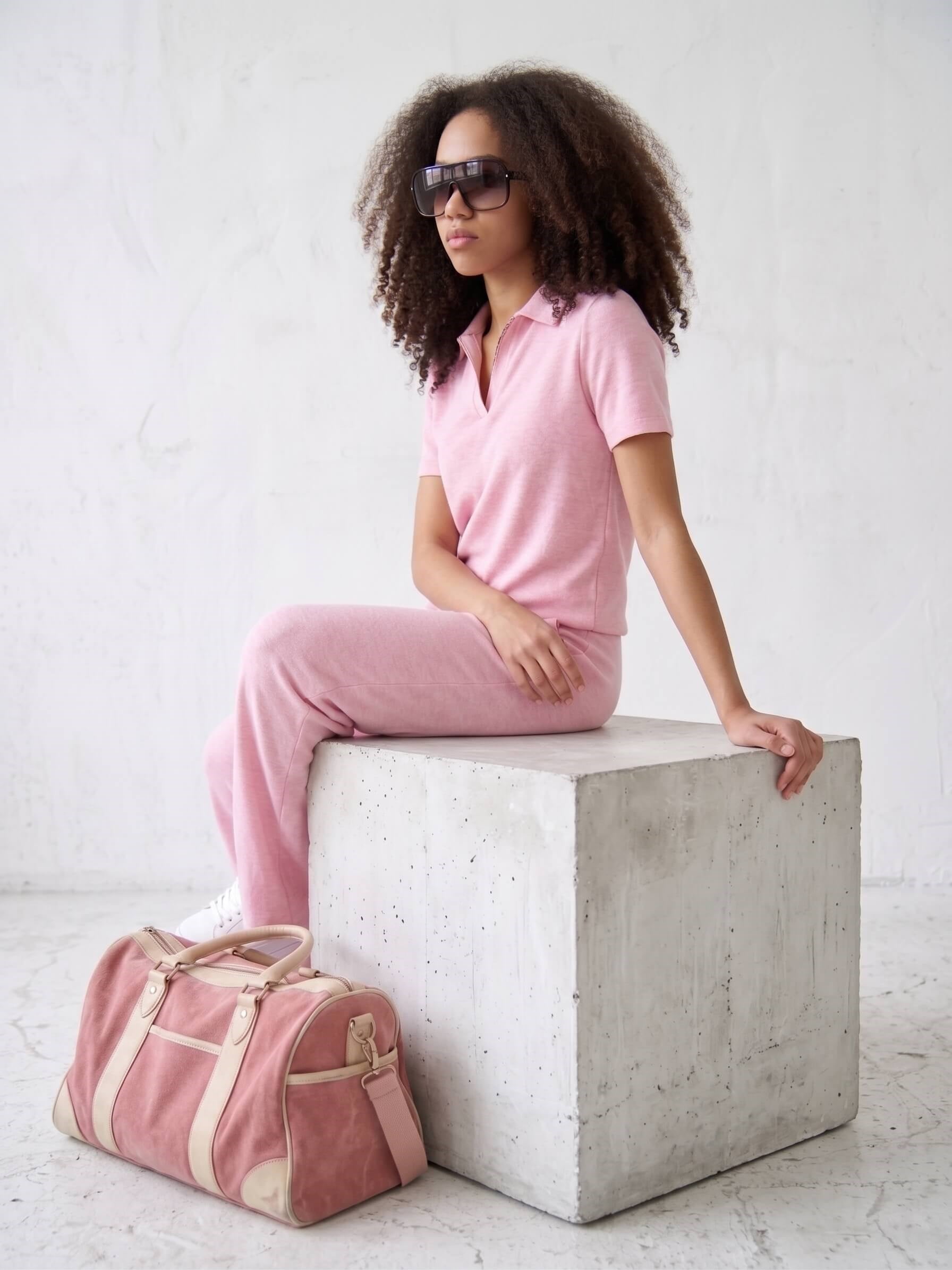 Modal Kumaş T-shirt Eşofman İkili Takım Pembe