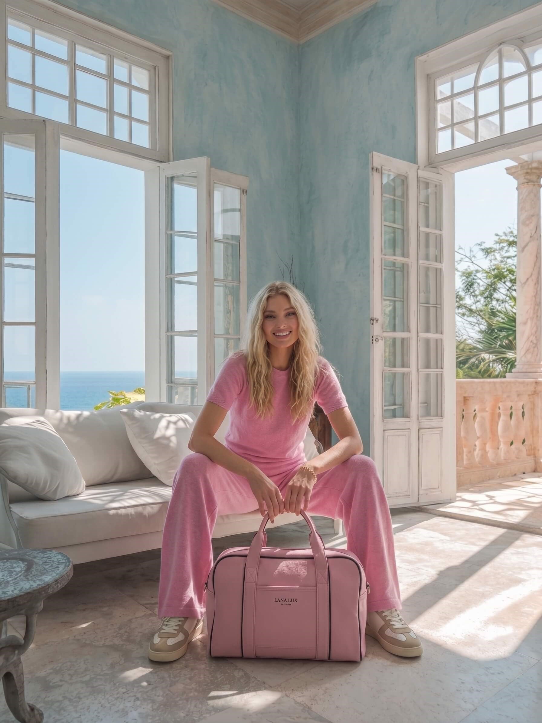 Modal Kumaş Tişört Eşofman İkili Takım Pembe