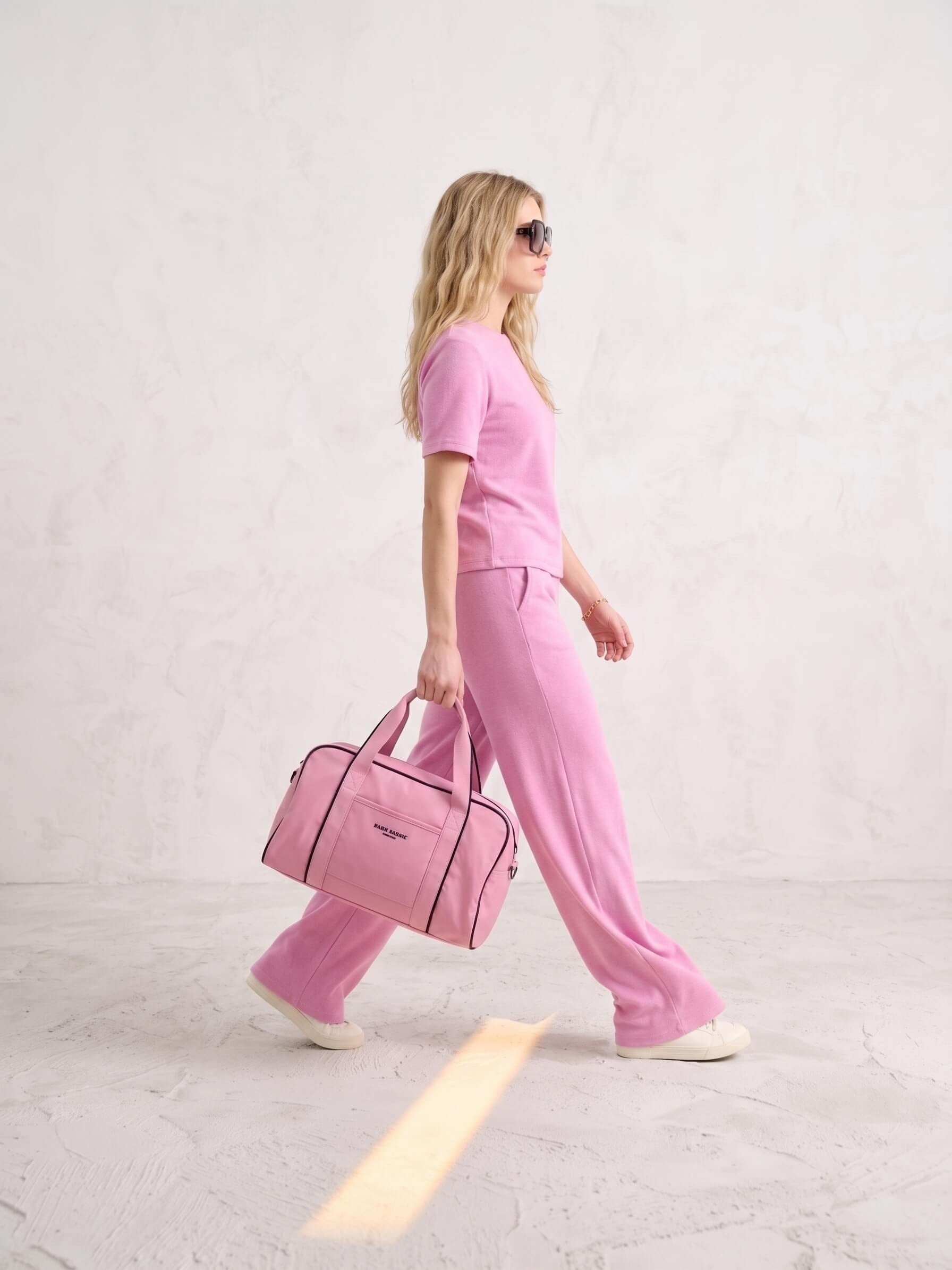 Modal Kumaş Tişört Eşofman İkili Takım Pembe