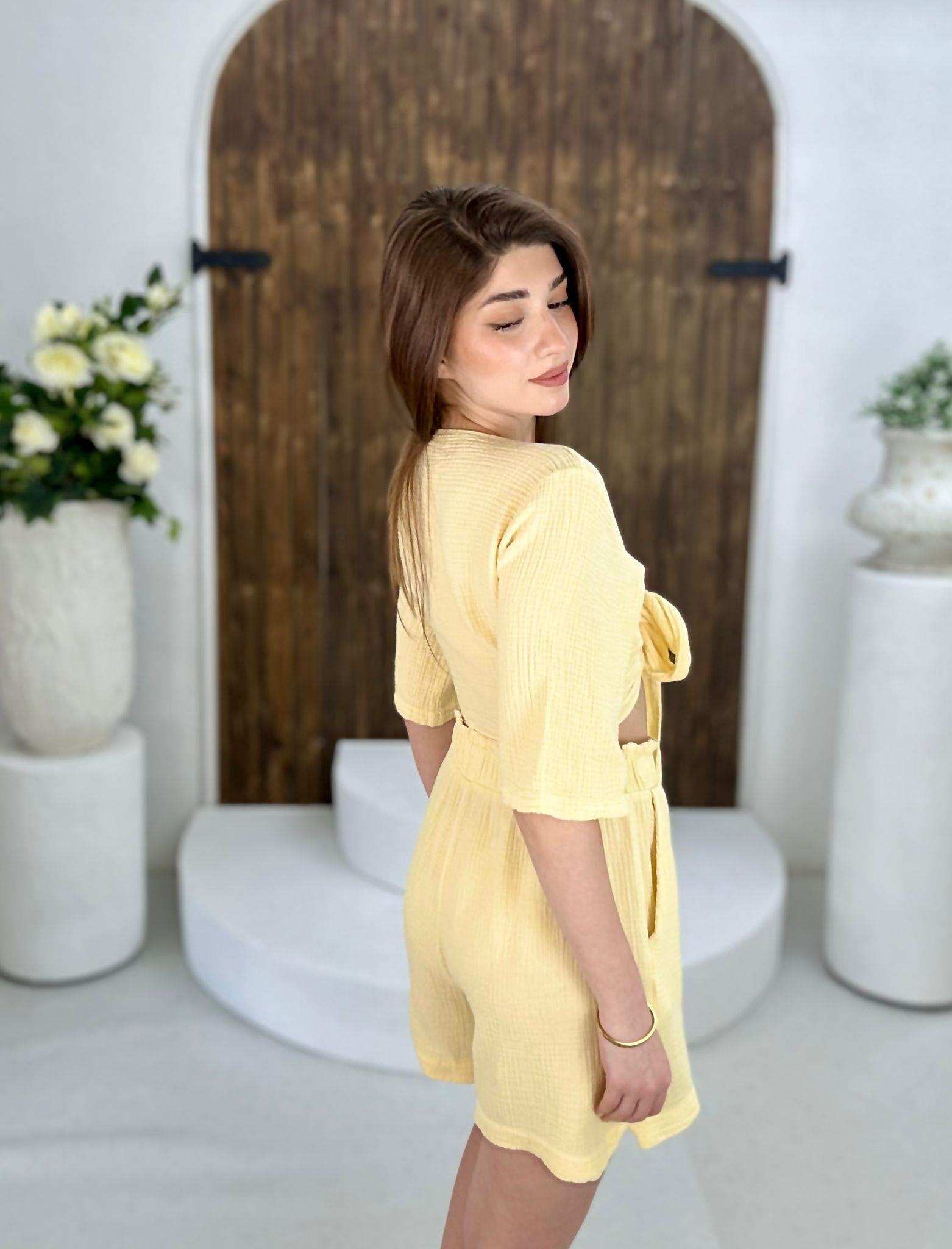 Müslin Kumaş Bağlama Detaylı Bluz