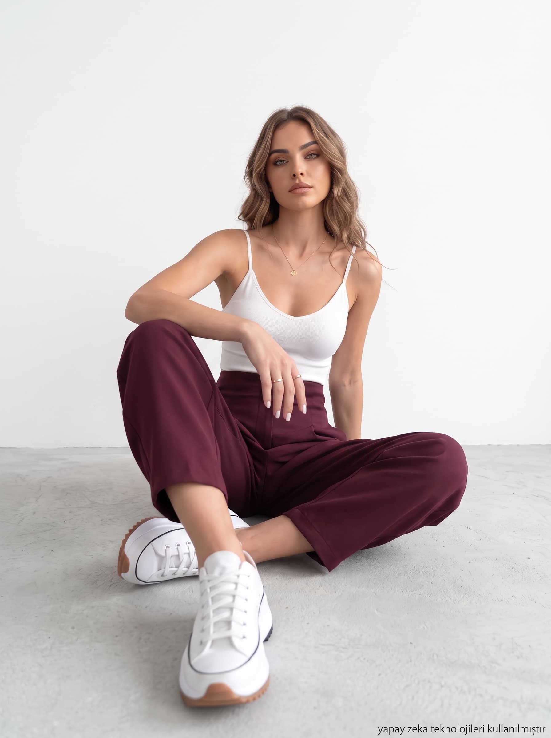 Örme Likralı Crep Kumaş Kemersiz Balon Pantolon Bordo