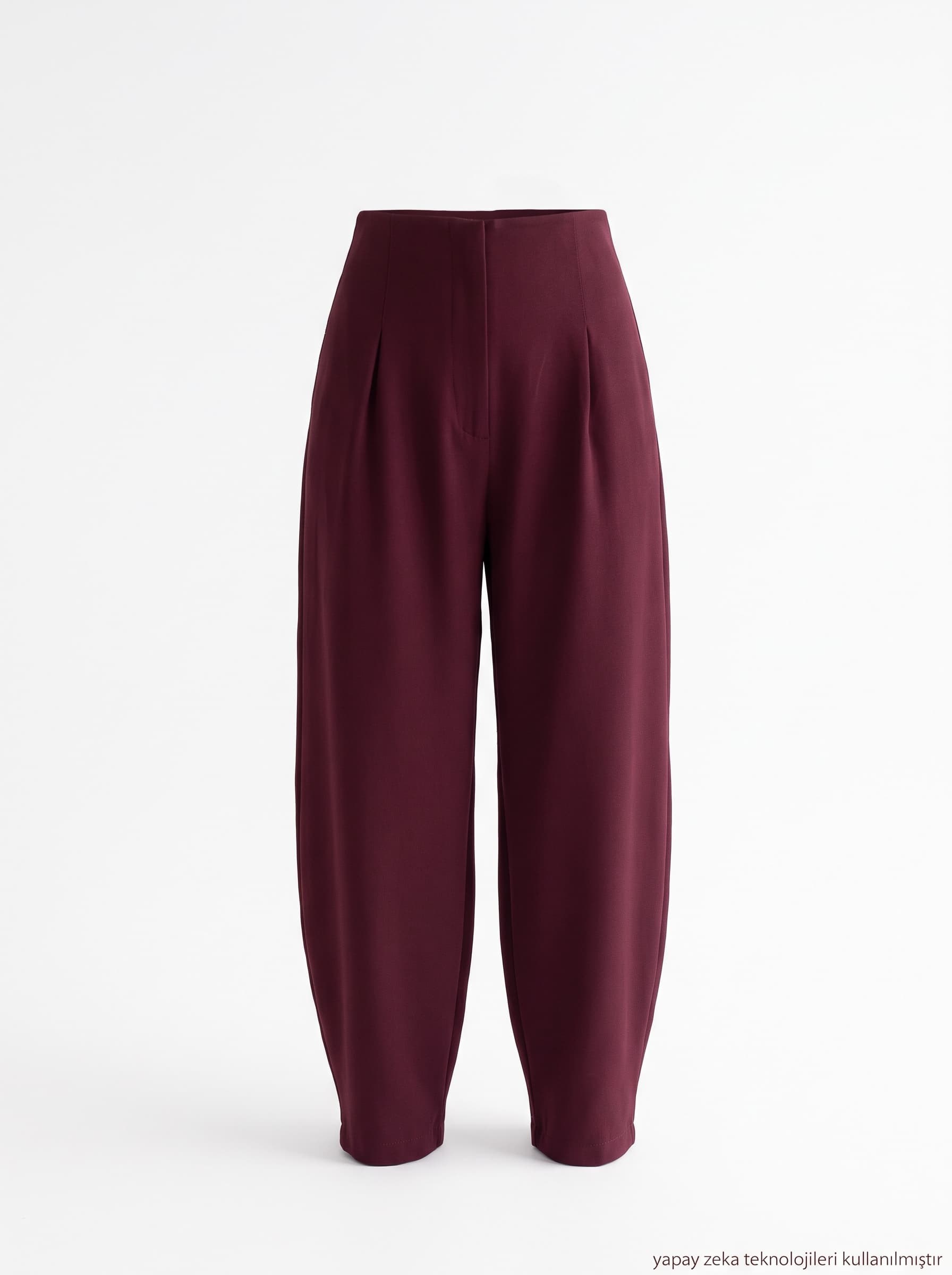 Örme Likralı Crep Kumaş Kemersiz Balon Pantolon Bordo