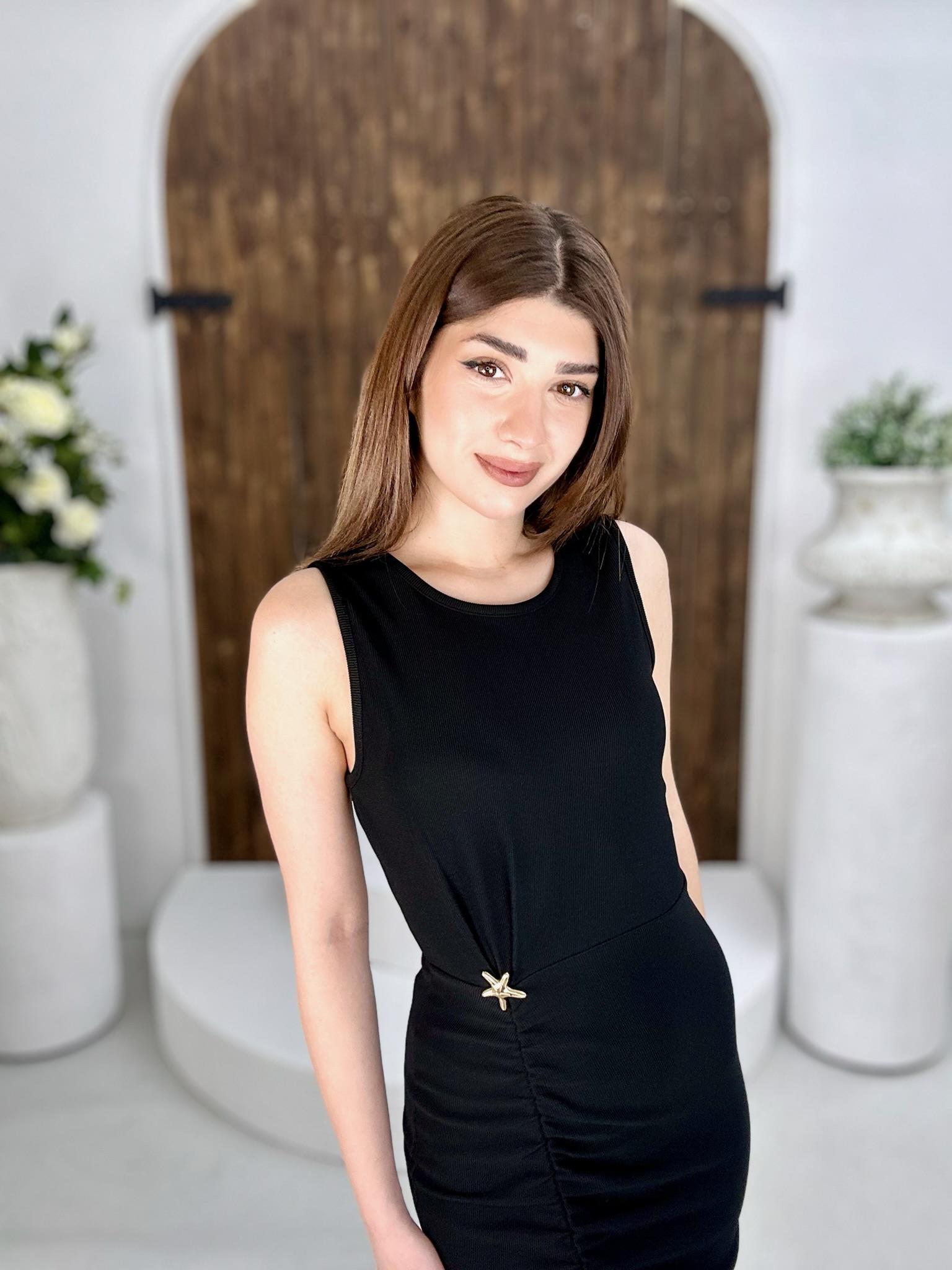 Ottoman Kumaş Deniz Yıldızı Detay Kalem Elbise Siyah 