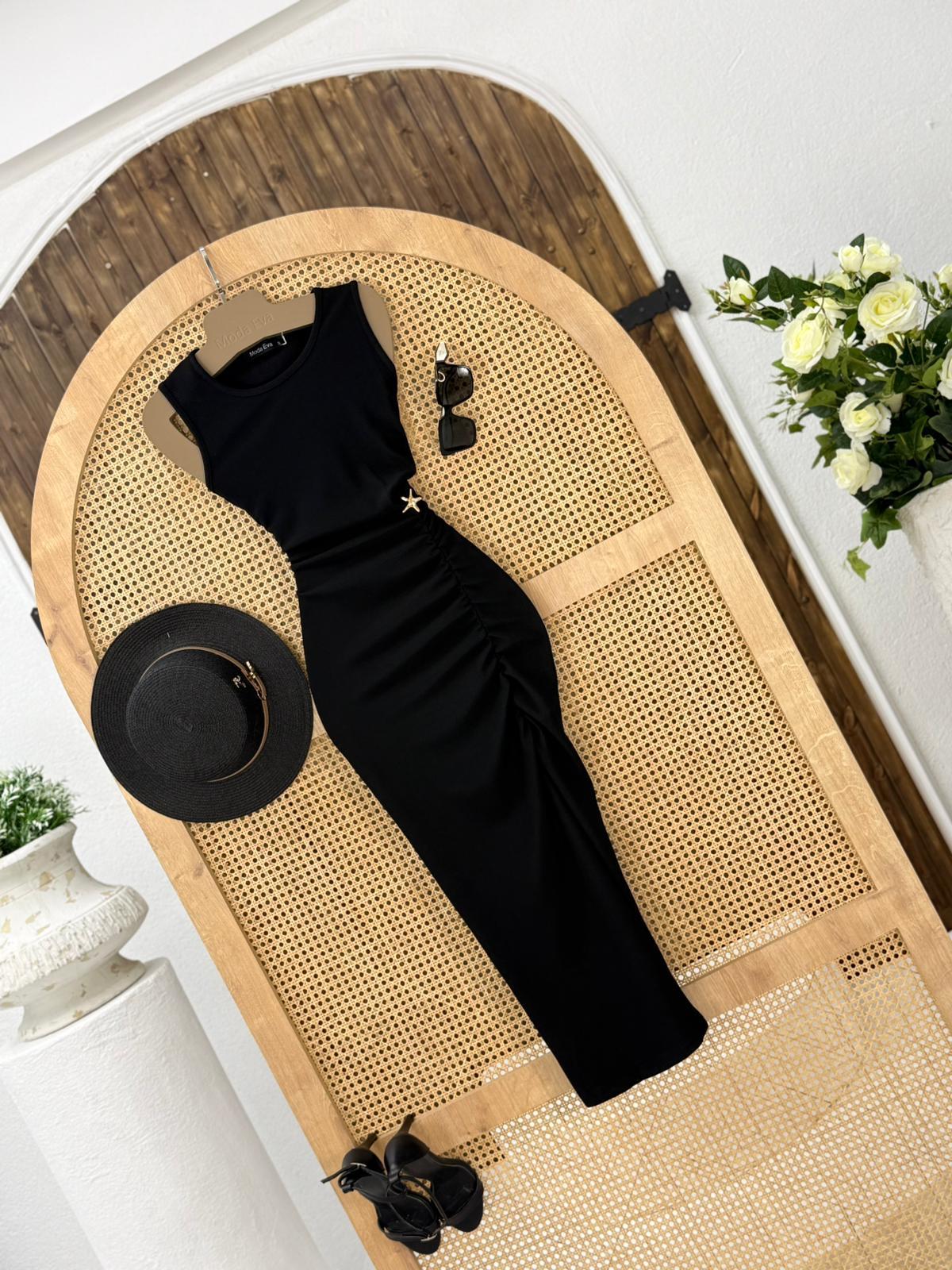 Ottoman Kumaş Deniz Yıldızı Detay Kalem Elbise Siyah 