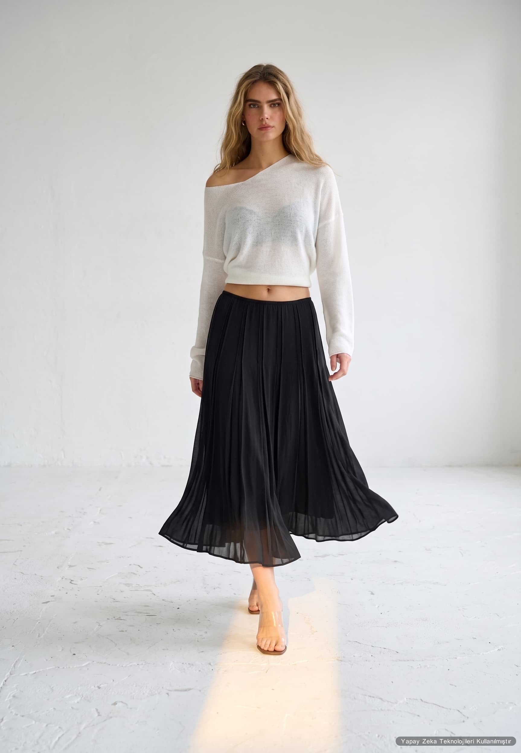 Oversize V Yaka Merserize Triko Beyaz 
