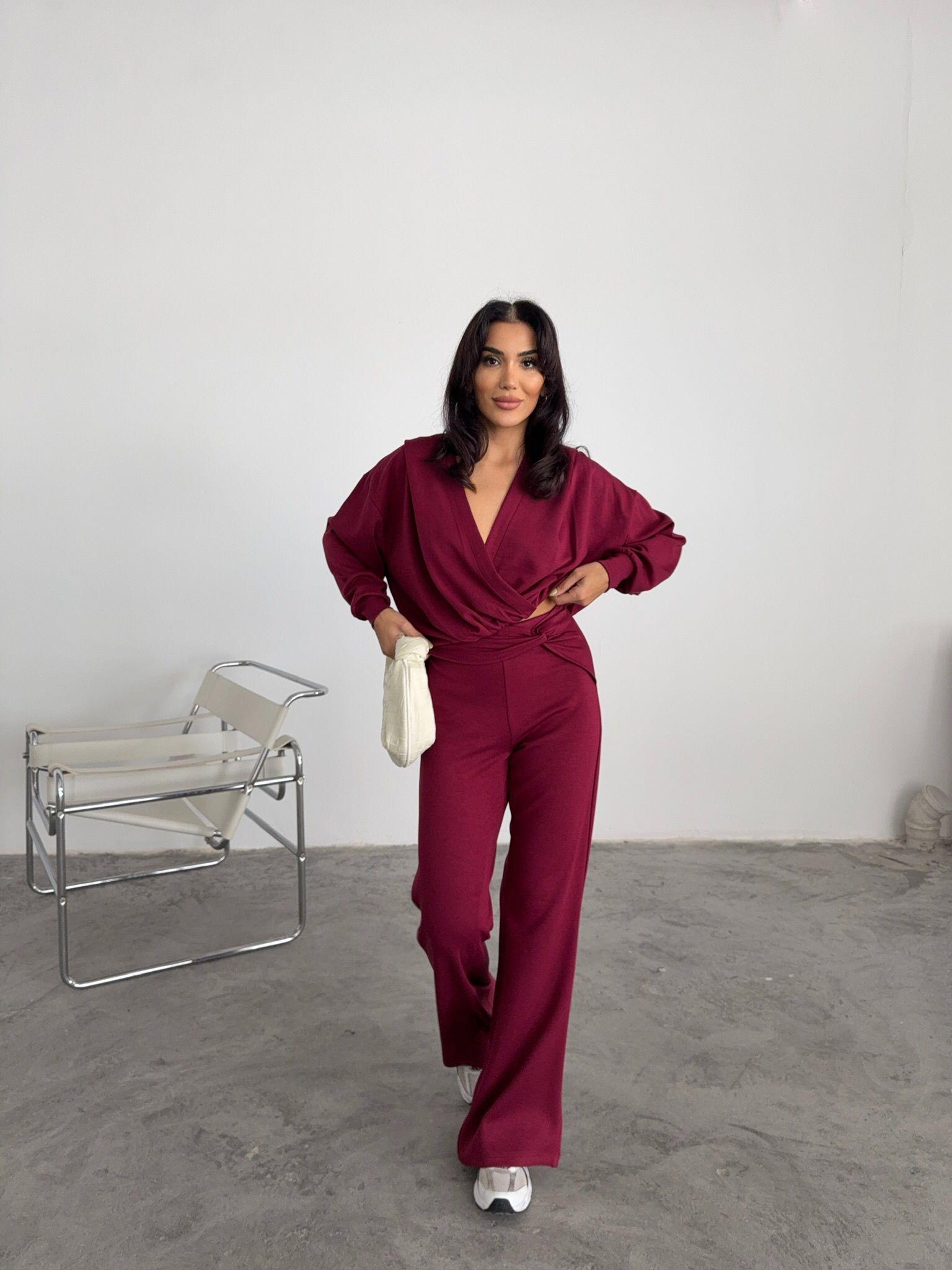 Oys Modal Kumaş Kapişonlu Boğum Detaylı İkili Eşofman Takım Bordo