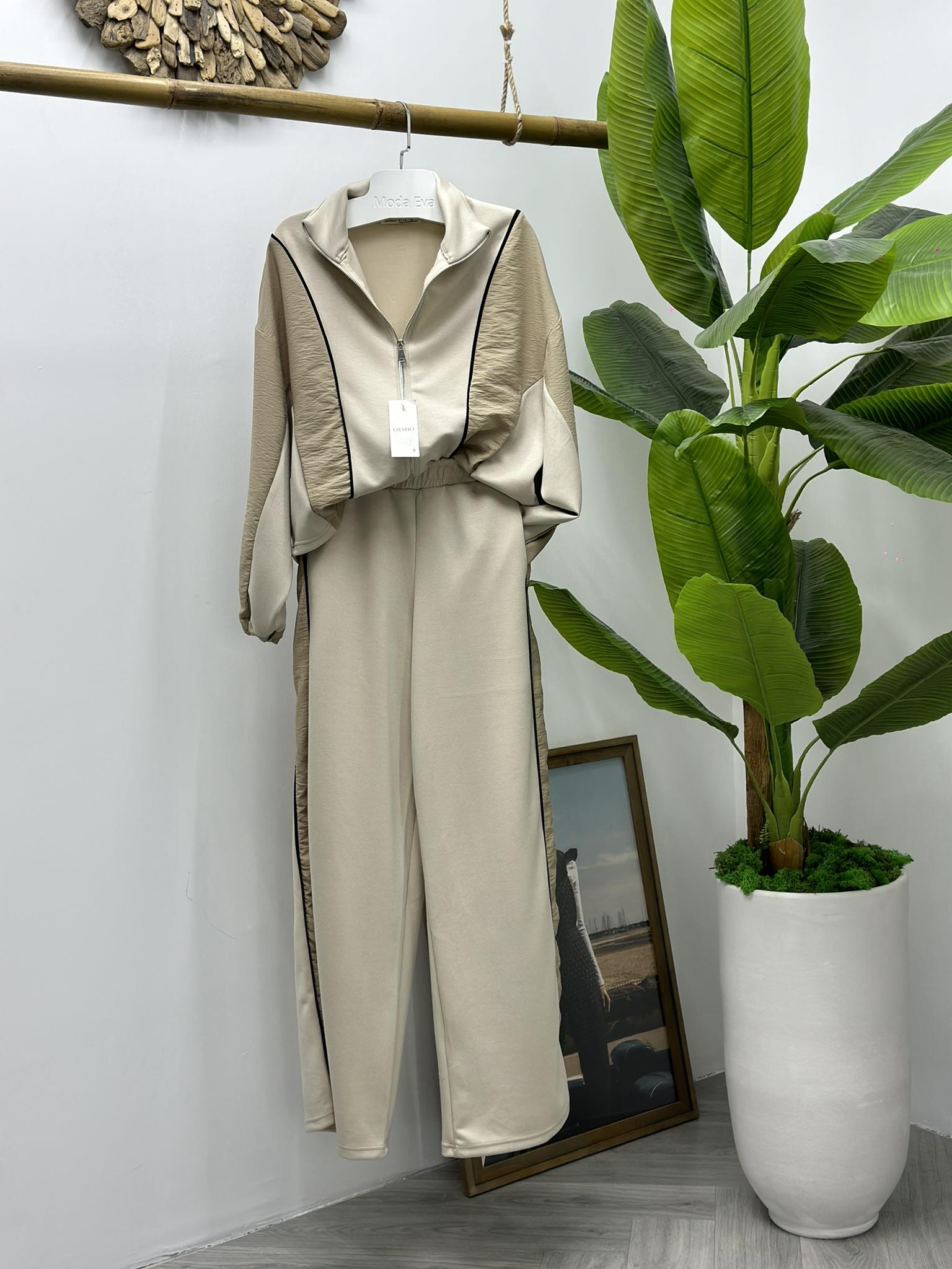 Oys Modal&Paraşüt Kumaş Biye Detay Fermuarlı İkili Eşofman Krem Takım