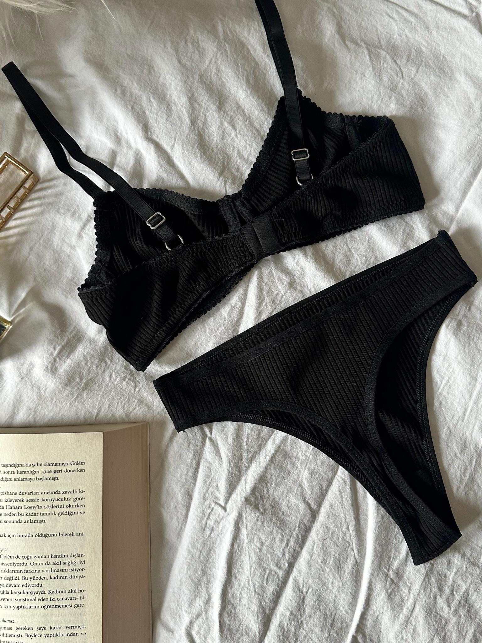Pamuk Kaşkorse Sütyen Takım Siyah