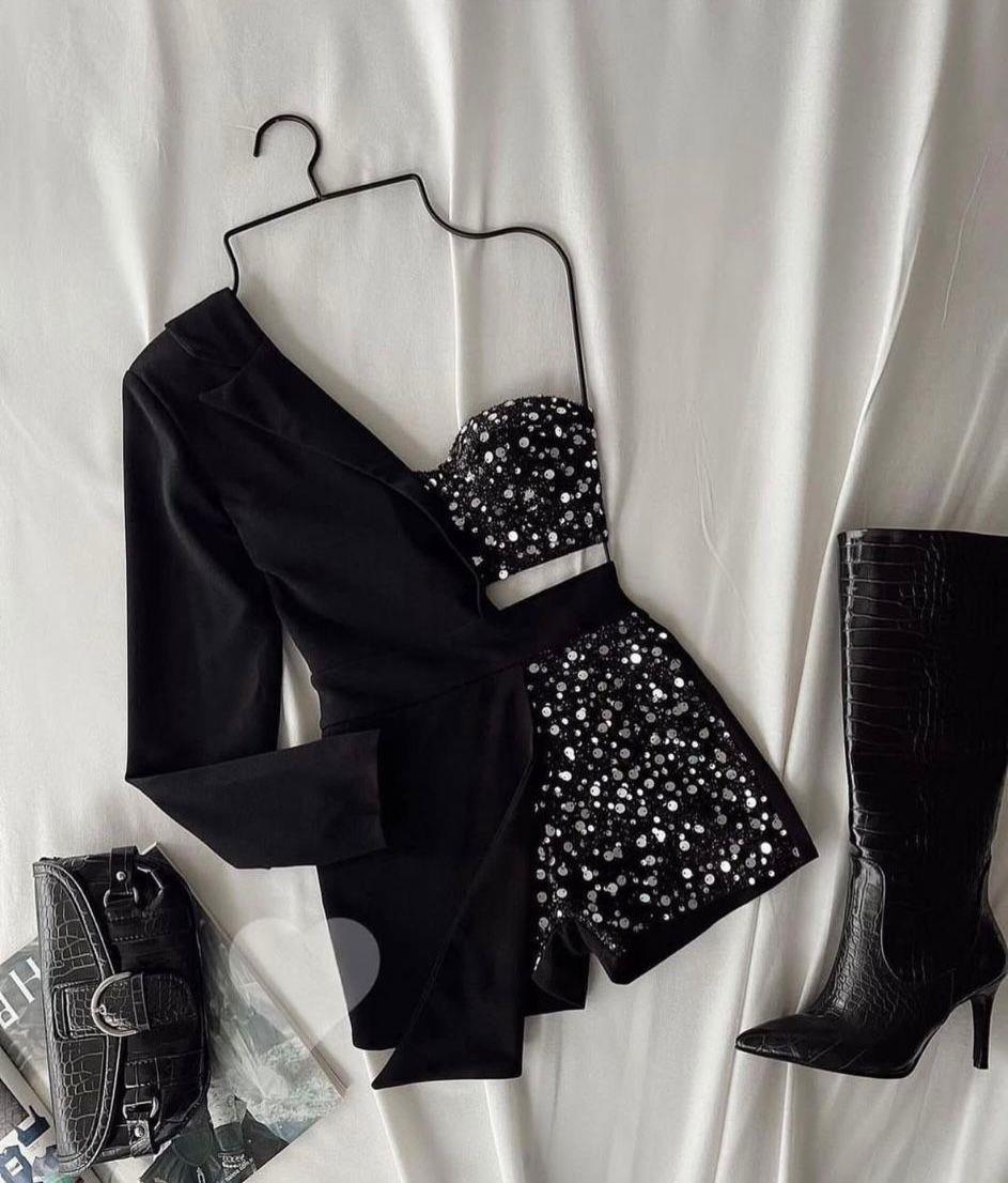 Payet Detay Ceket Yaka Şort Tulum