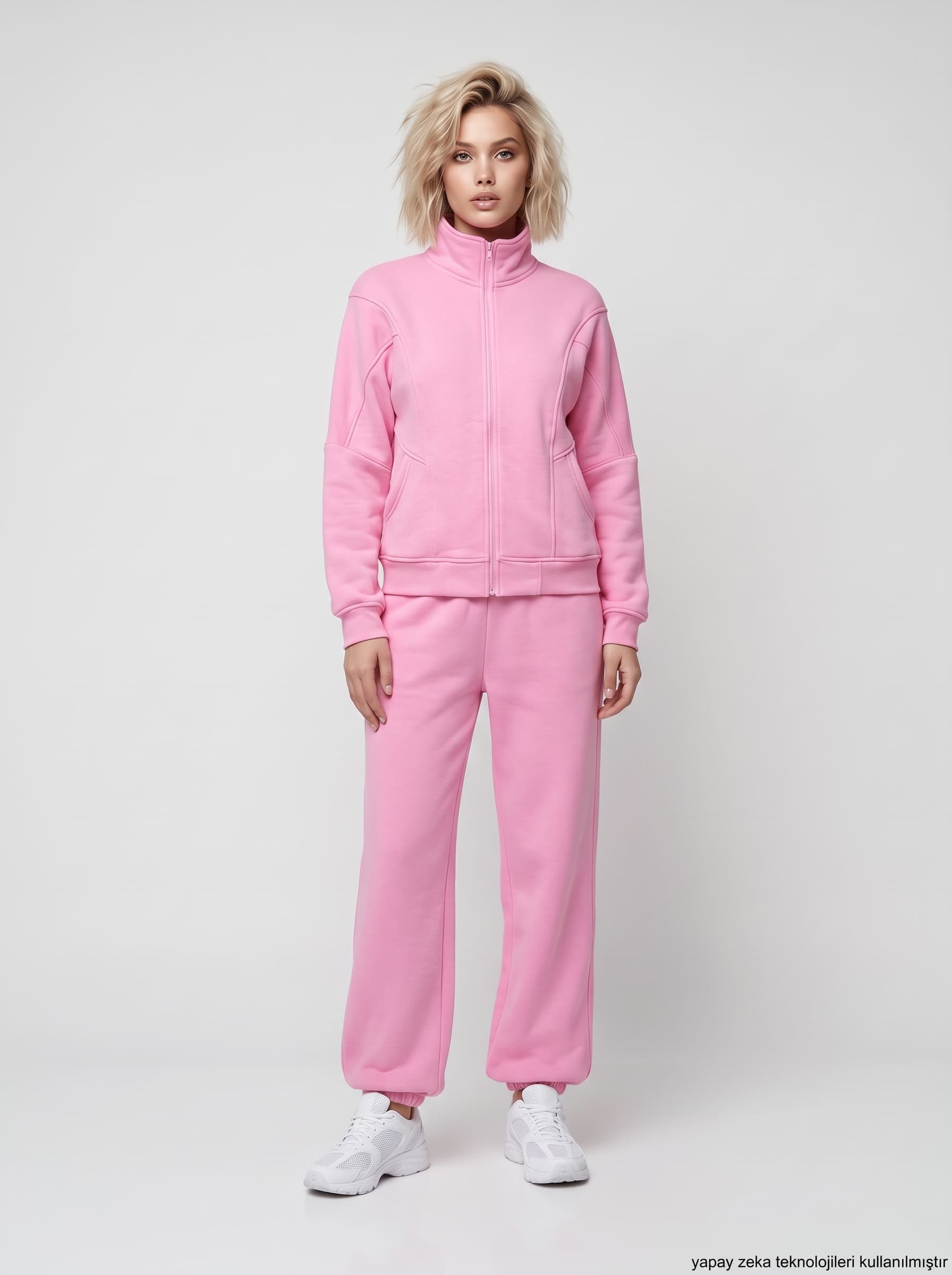 Pembe Üç İplik Dokuma İçi Şardonlu Jogger Eşofman Takım 