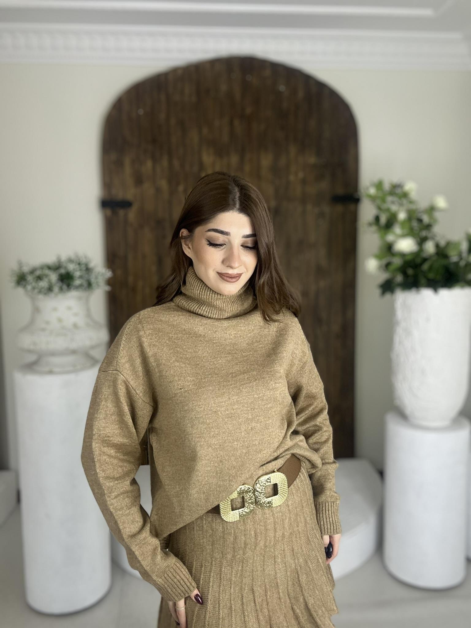 Pileli Etek Balıkçı Kazak İkili Takım