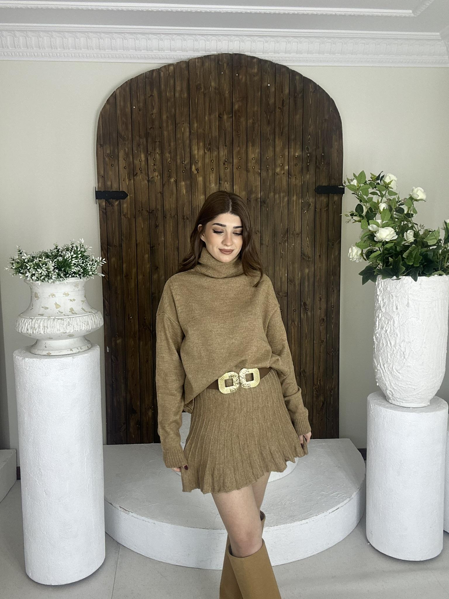 Pileli Etek Balıkçı Kazak İkili Takım