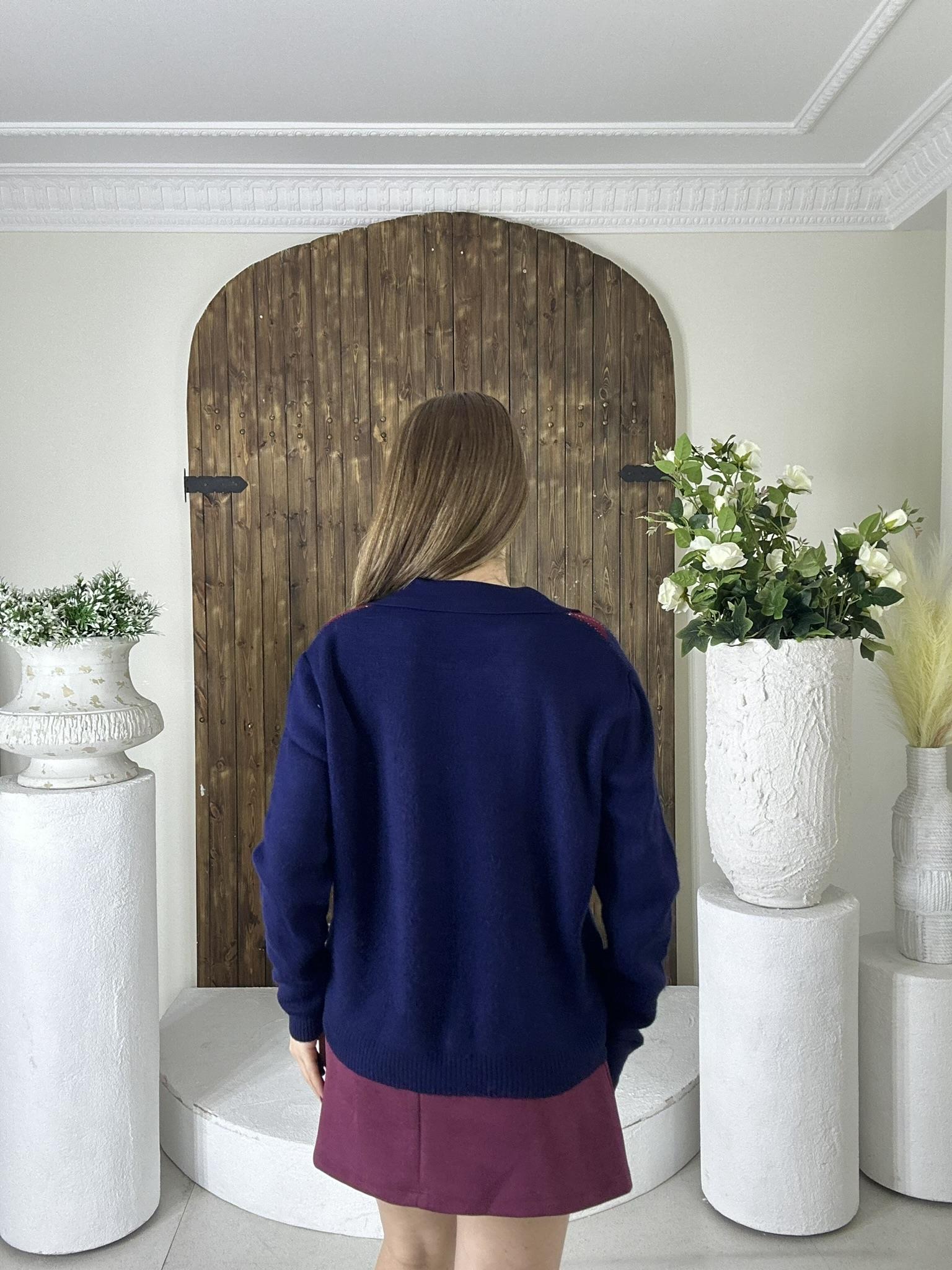 Polo Yaka Baklava Desen Hırka Lacivert