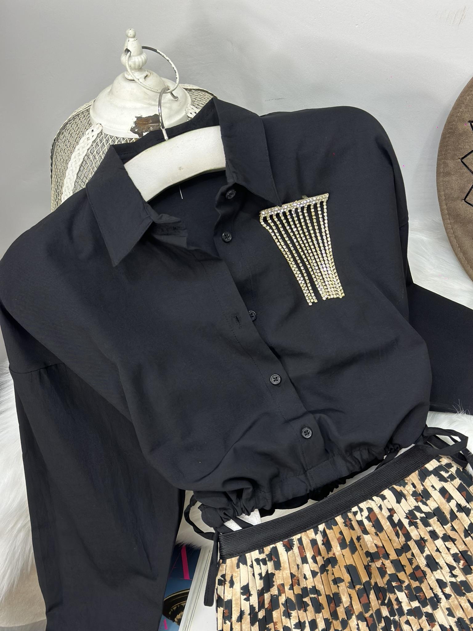 Poplin Kumaş Beli İp Büzgülü Crop Gömlek