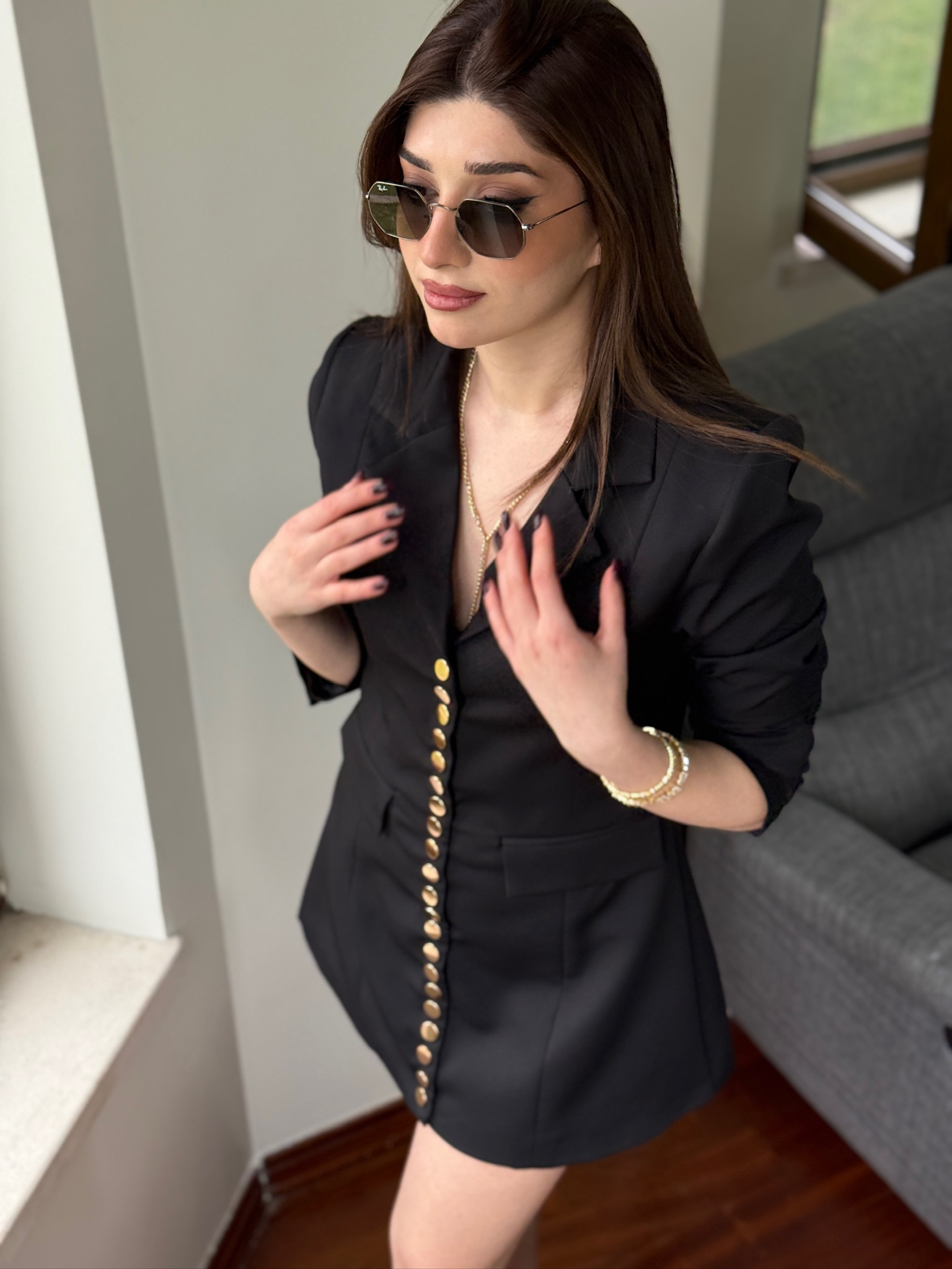 Premium Aktif Pat Düğmeli Ceket Elbise 