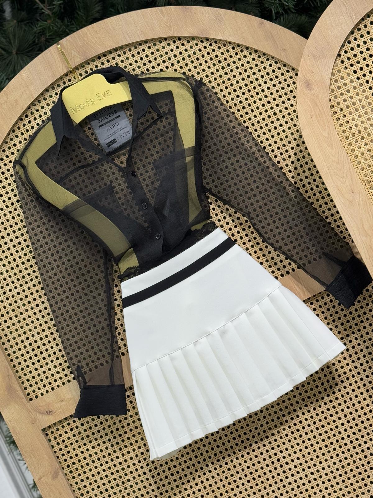 Premium Seri Beli Dantel Detaylı İçi Şort Astarlı Beyaz Pileli Etek