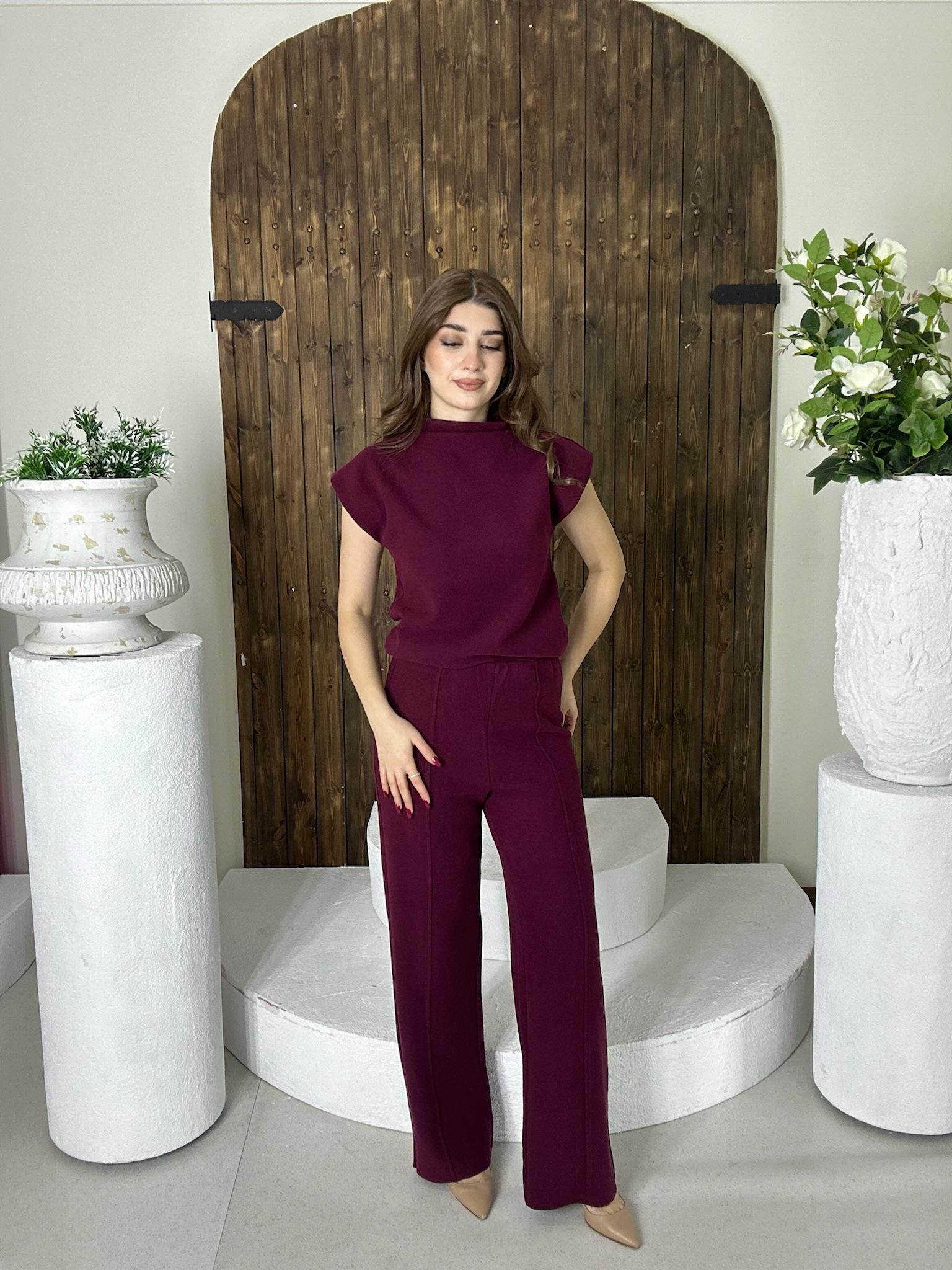 Premium Seri Vatkalı Triko İkili Takım Bordo