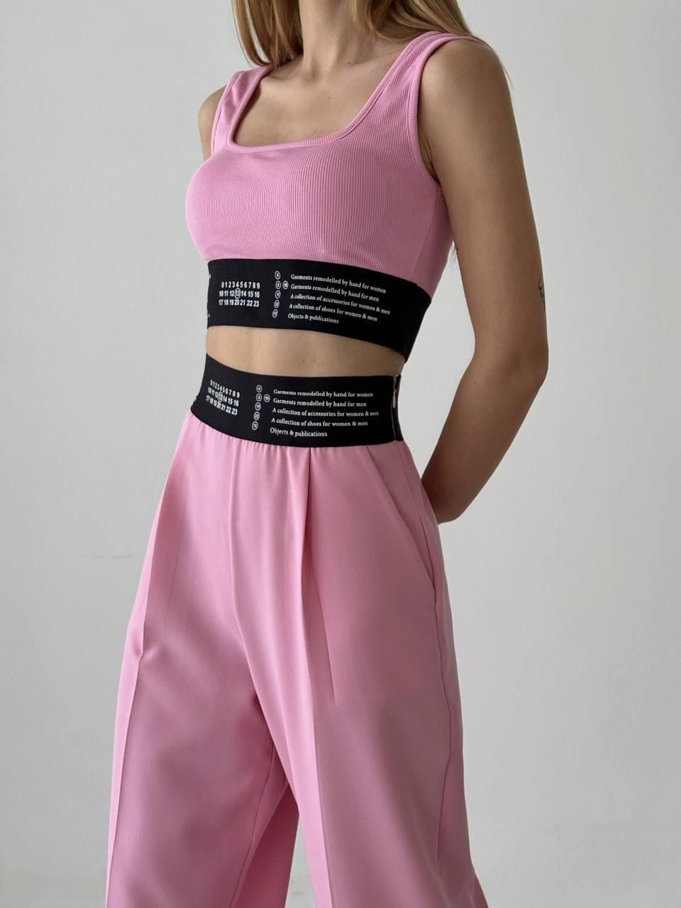 Premium Series Beli Kalın Lastikli Göğüs Dolgulu Pembe Crop