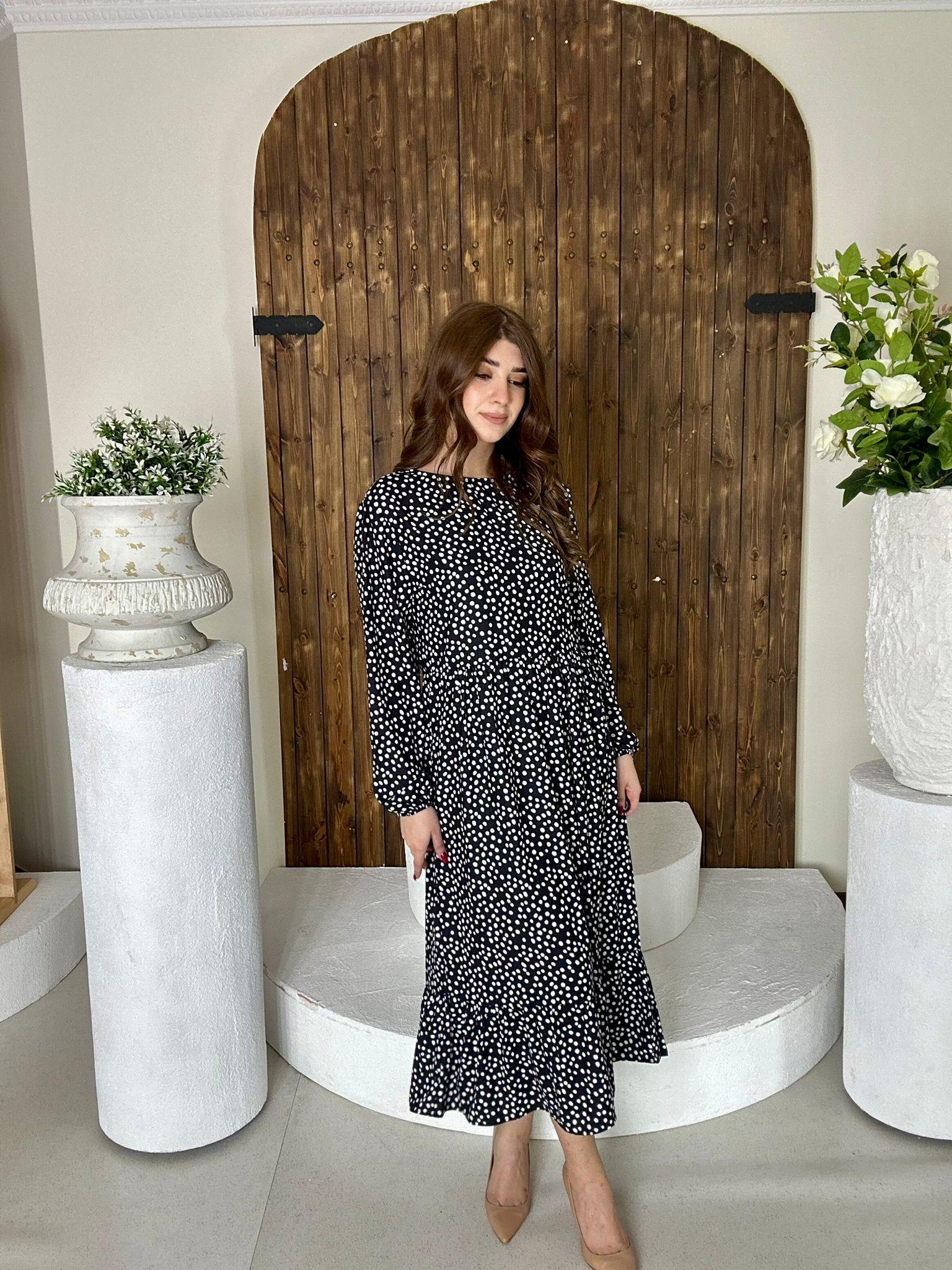 Puantiye Desen Salaş Uzun  Elbise