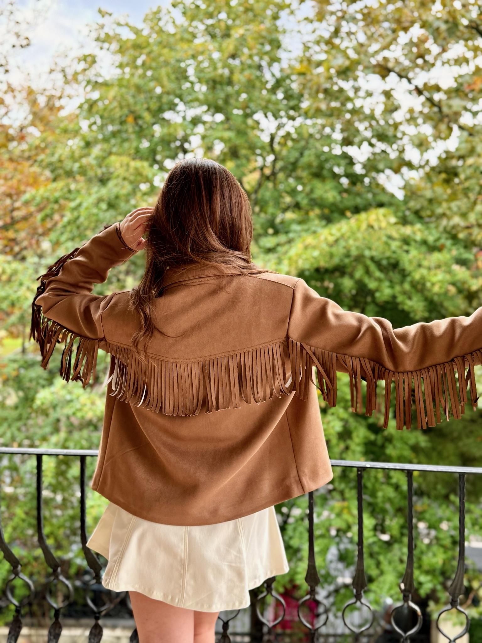 Püskül Detaylı Oversize Süet Ceket