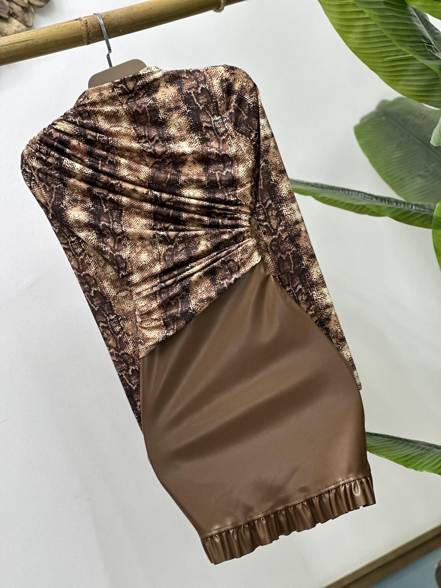 Sandy Kumaş Drapeli Snake Desen Bluz