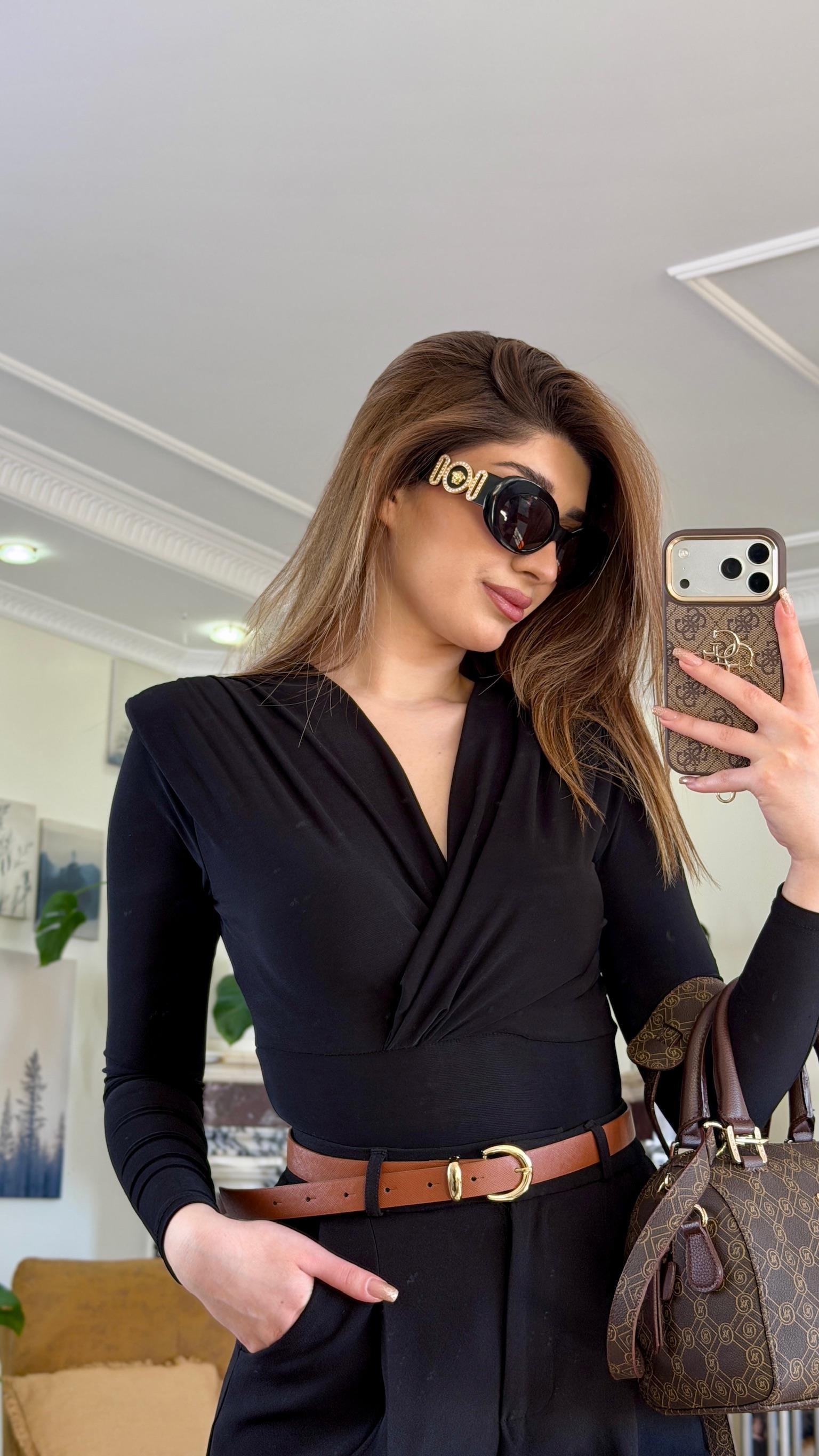 Sandy Kumaş Vatkalı Bodysuit Siyah